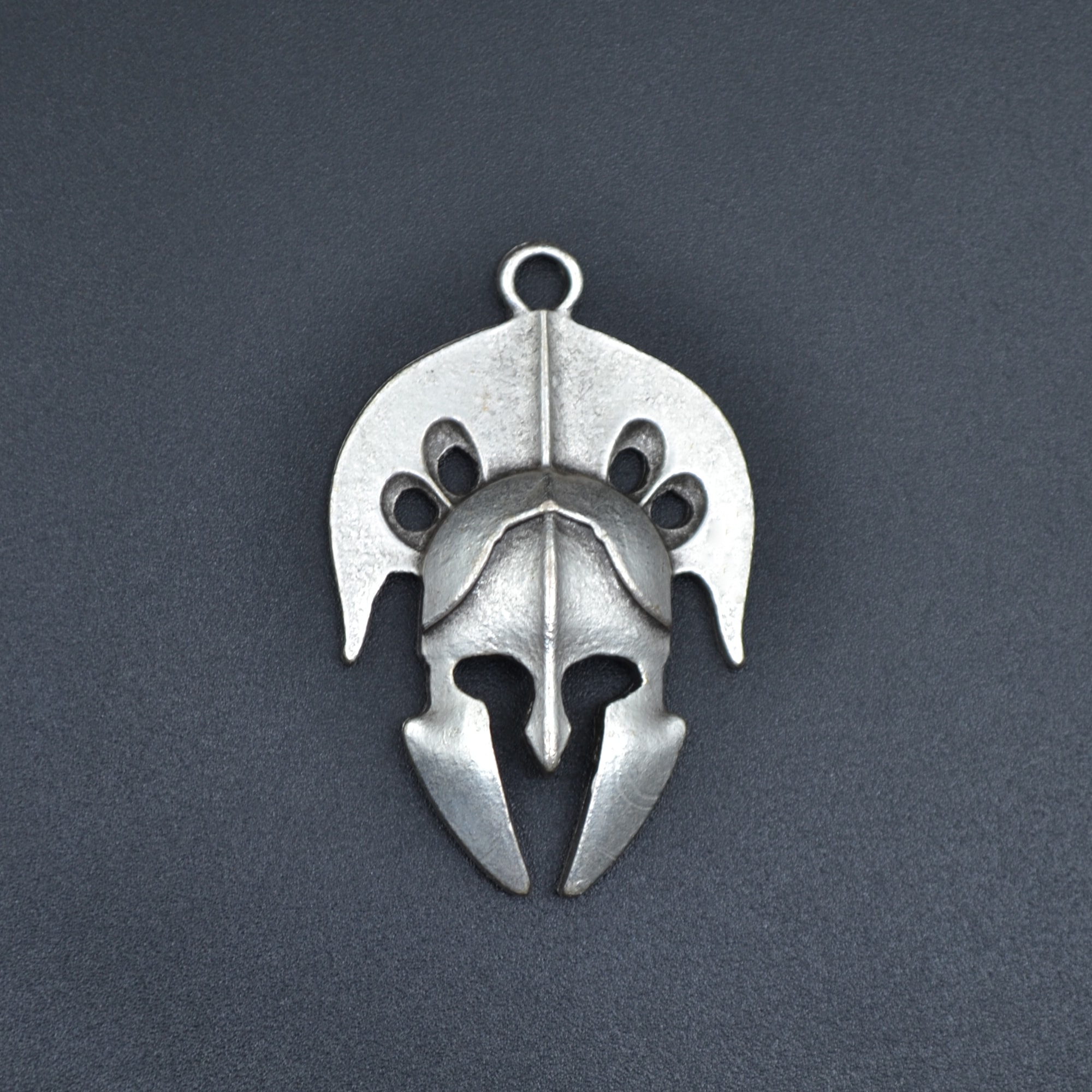 Gladyatör Miğfer Kolye - Gümüş ( Silver ) Renk - 60 cm Deri İp Kolye