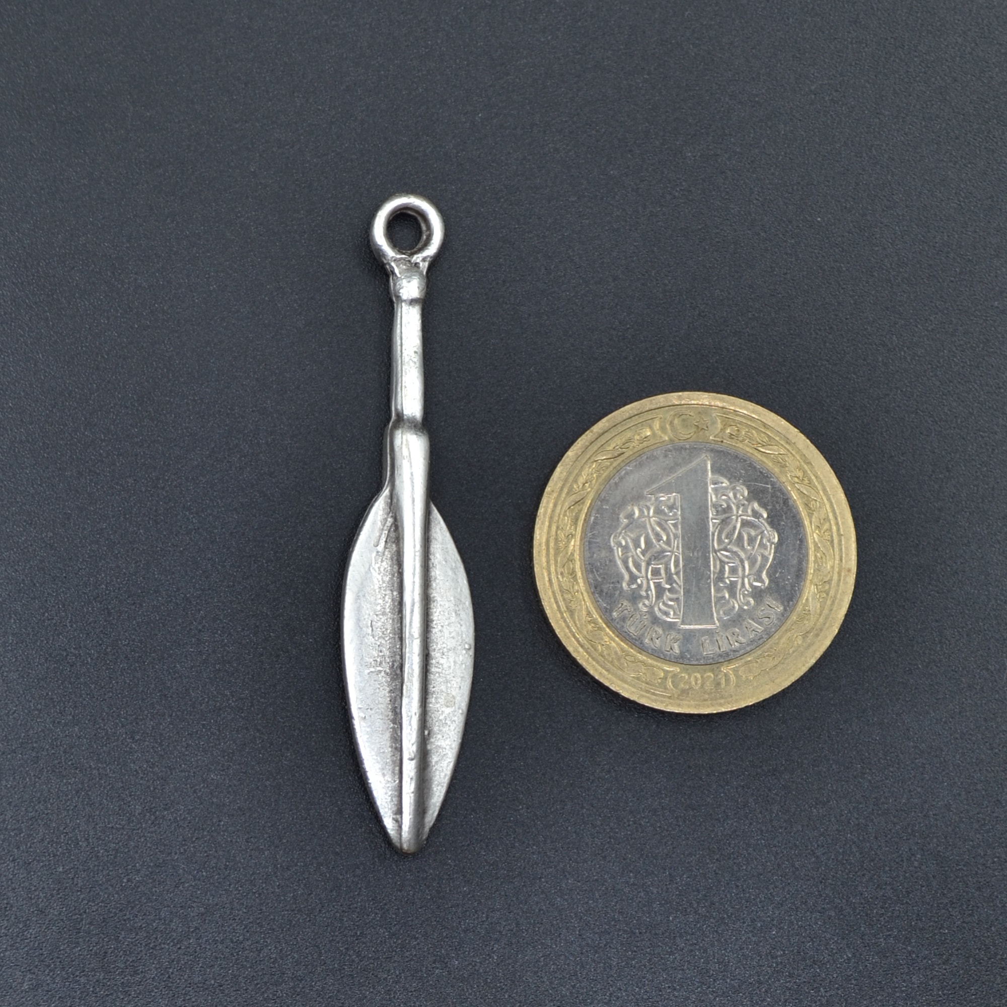 Mızrak Ucu Şeklinde Kolye - Gümüş ( Silver ) Renk - 60 cm Örme Zincir Kolye