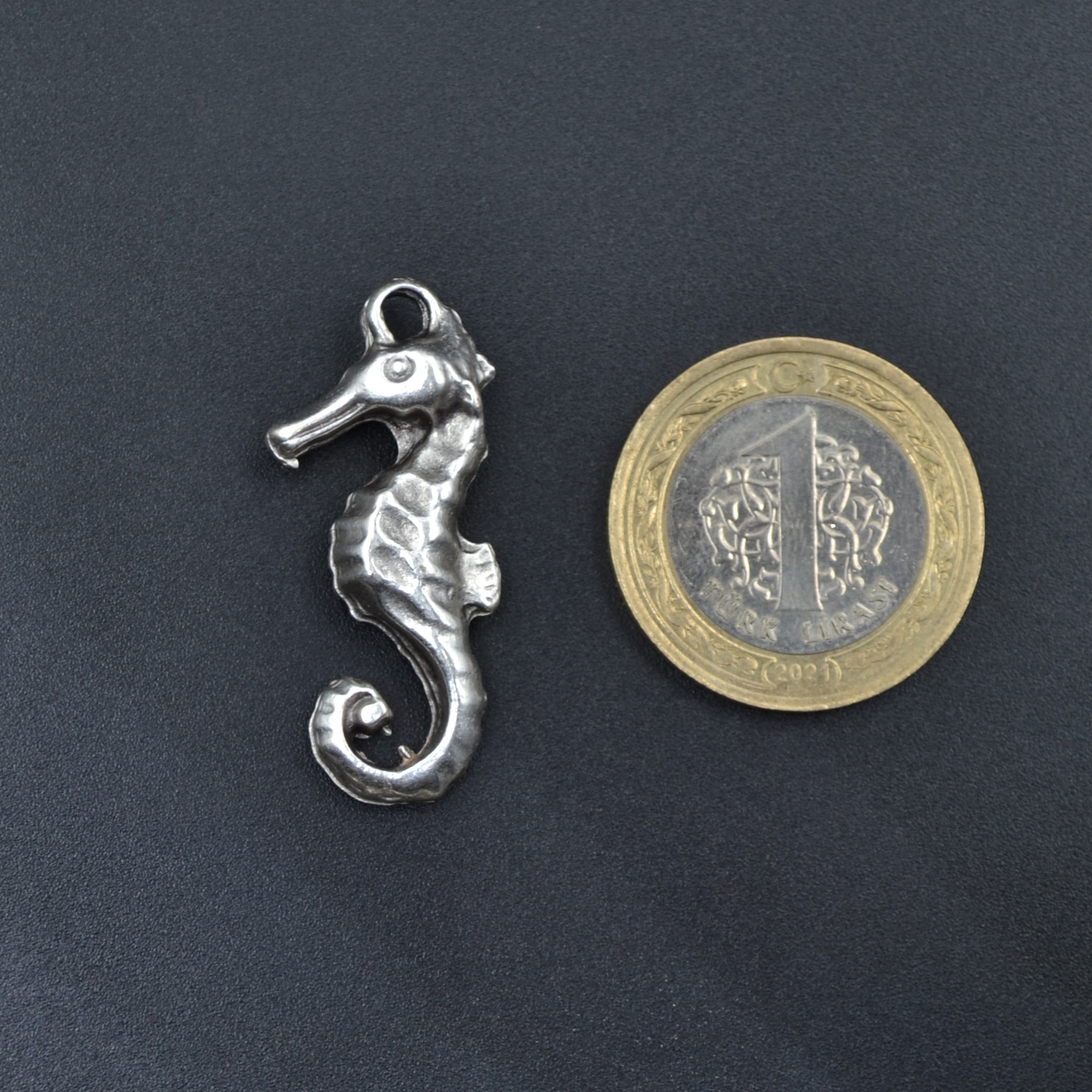 Denizatı Kolye - Gümüş ( Silver ) Renk - 60 cm Deri İp Kolye