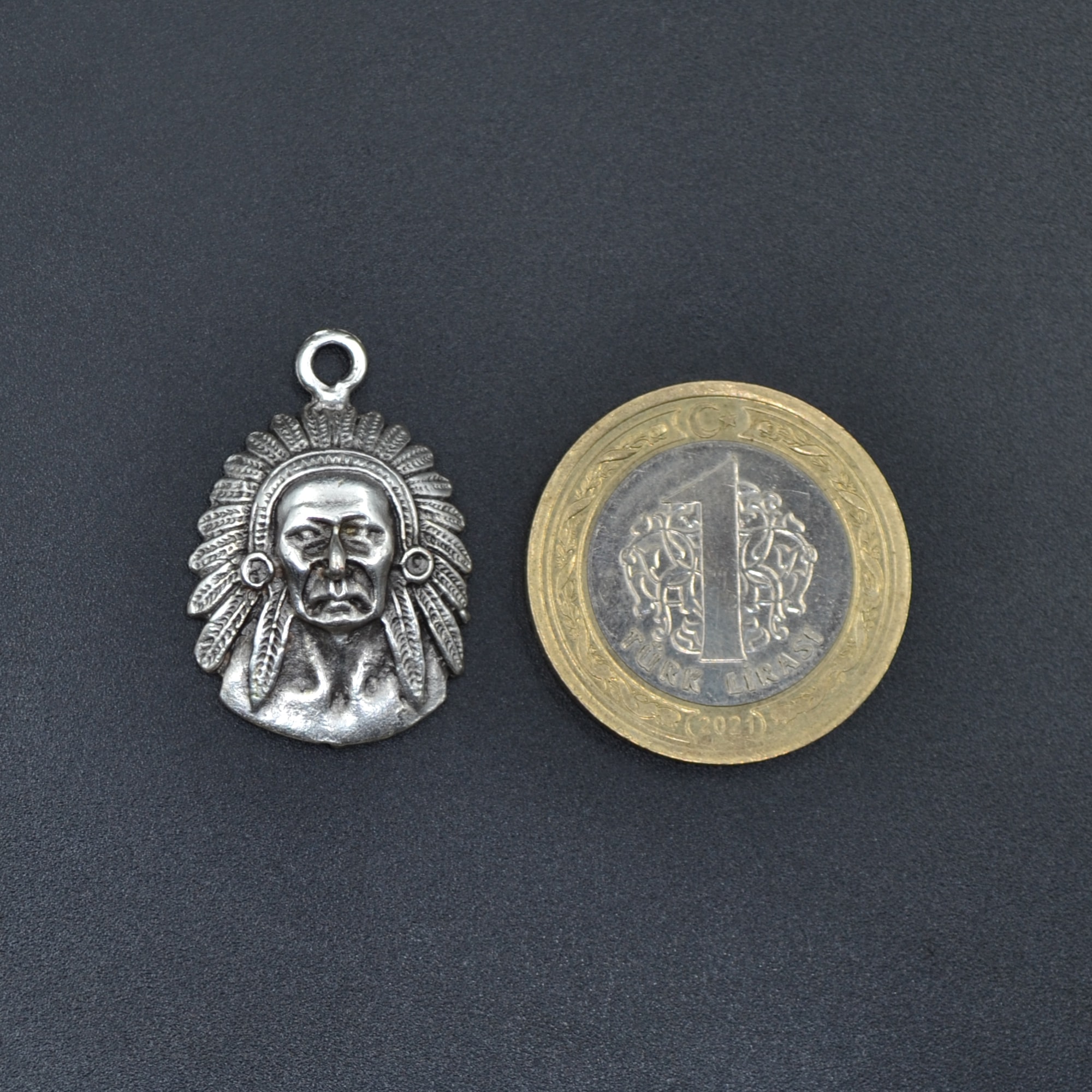 Kızılderili Kolye - Gümüş ( Silver ) Renk - 60 cm Düz Ezme Zincir Kolye