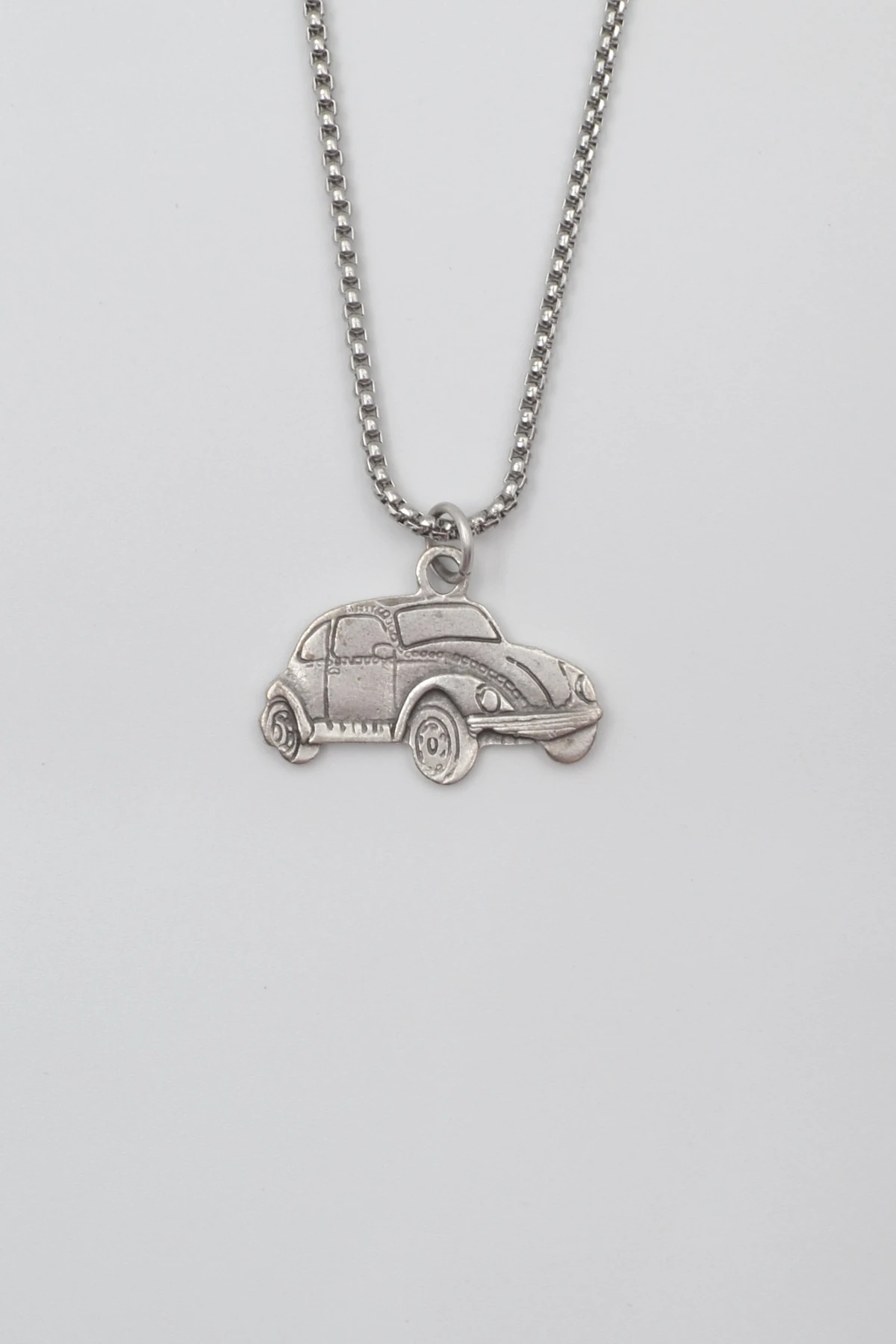 Nostaljik Vosvos Örme Zincir Kolye - Antik Gümüş Kaplama - Kadın Erkek - 60 cm