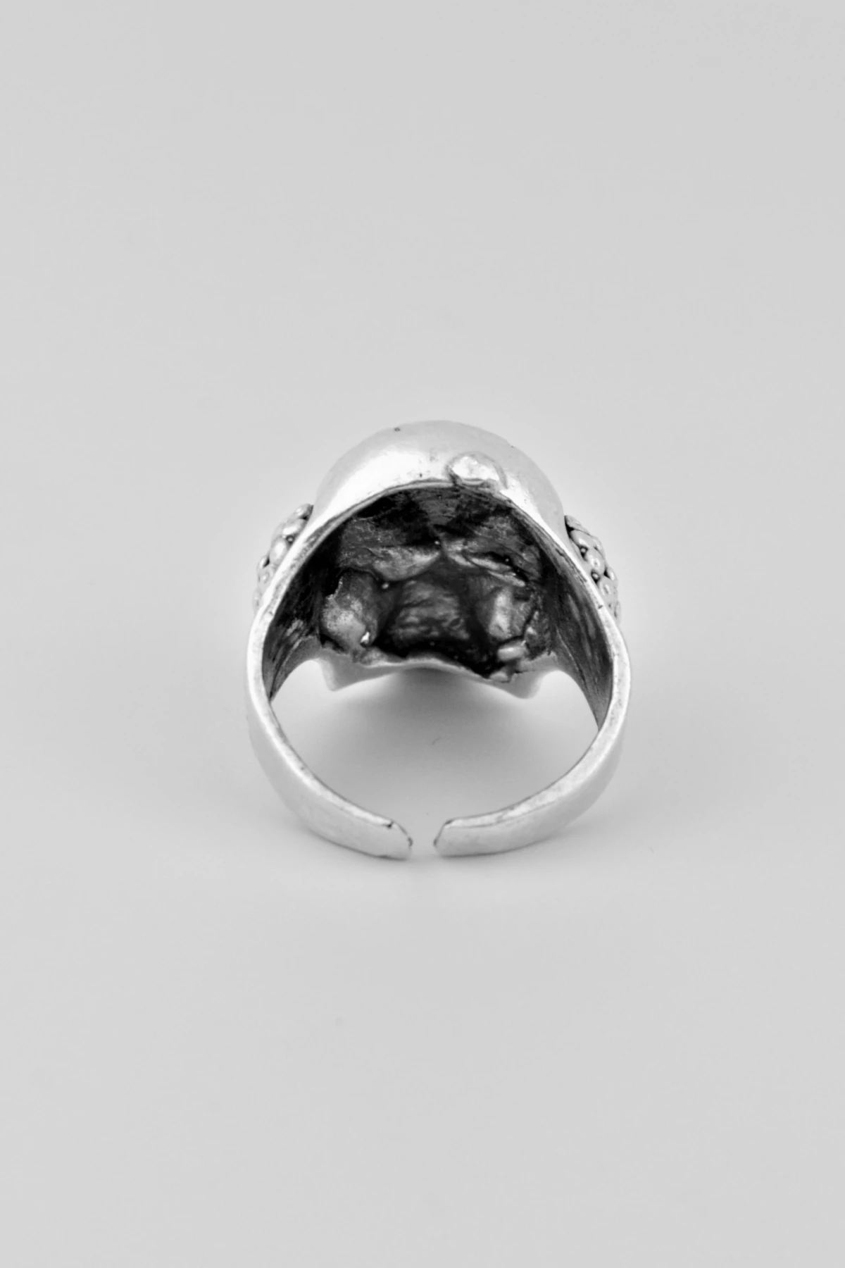 Palyaço Kuru Kafa Gümüş Kaplama Ayarlamalı Erkek Yüzük