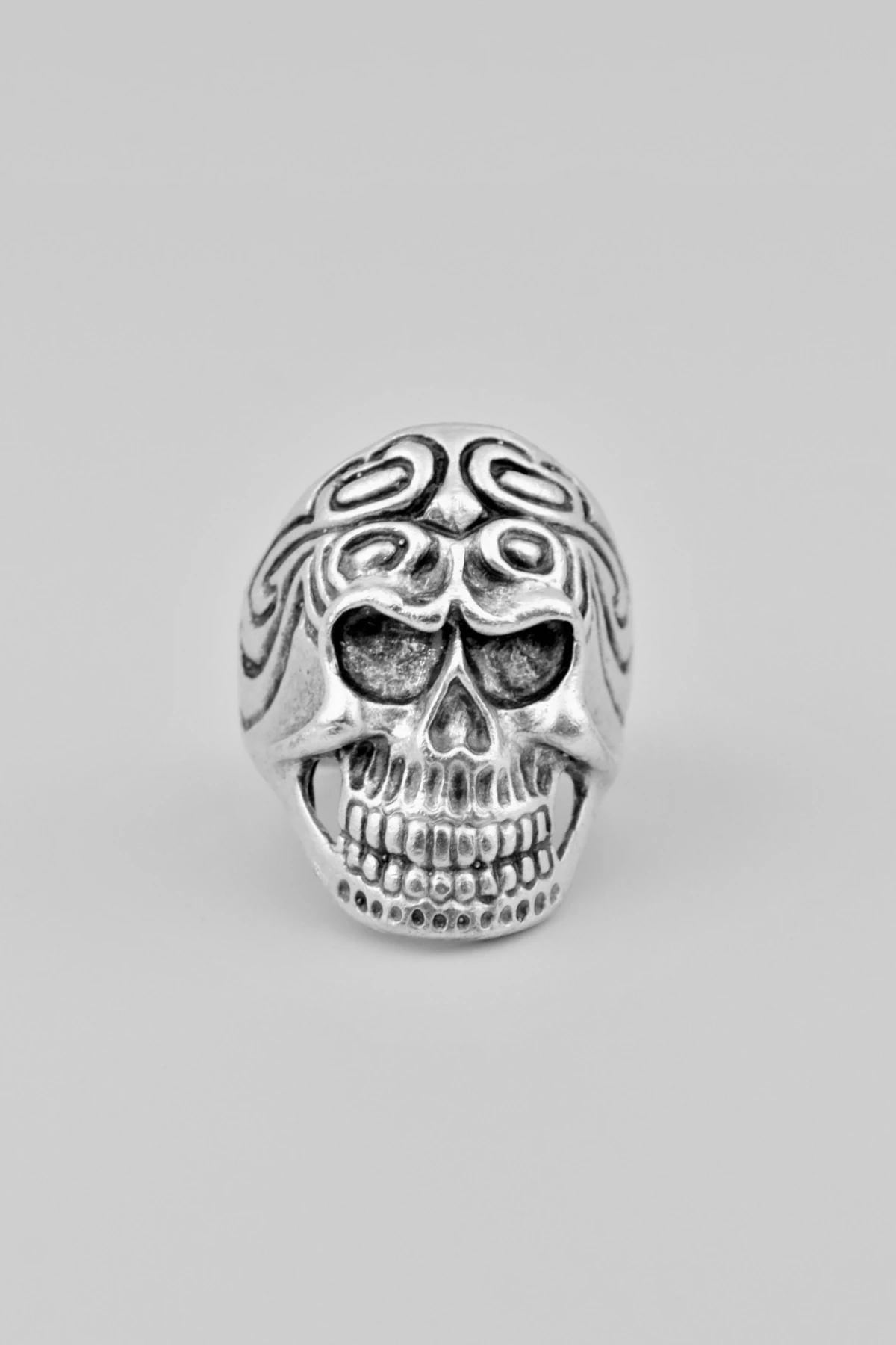 Kuru Kafa Gümüş Kaplama Ayarlamalı Erkek Yüzük