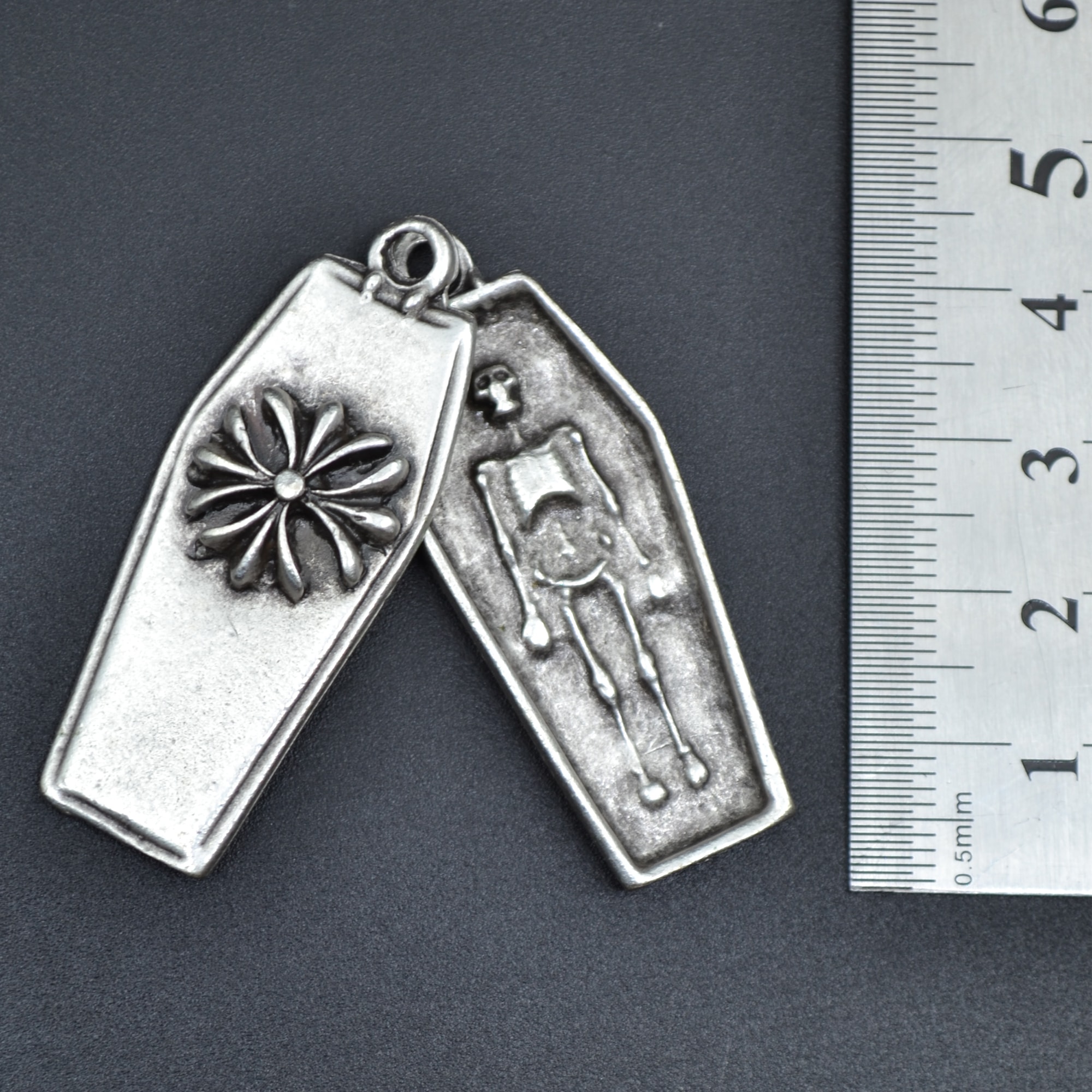 Tabut - İskelet Kolye - Gümüş ( Silver ) Renk - 60 cm Düz Ezme Zincir Kolye