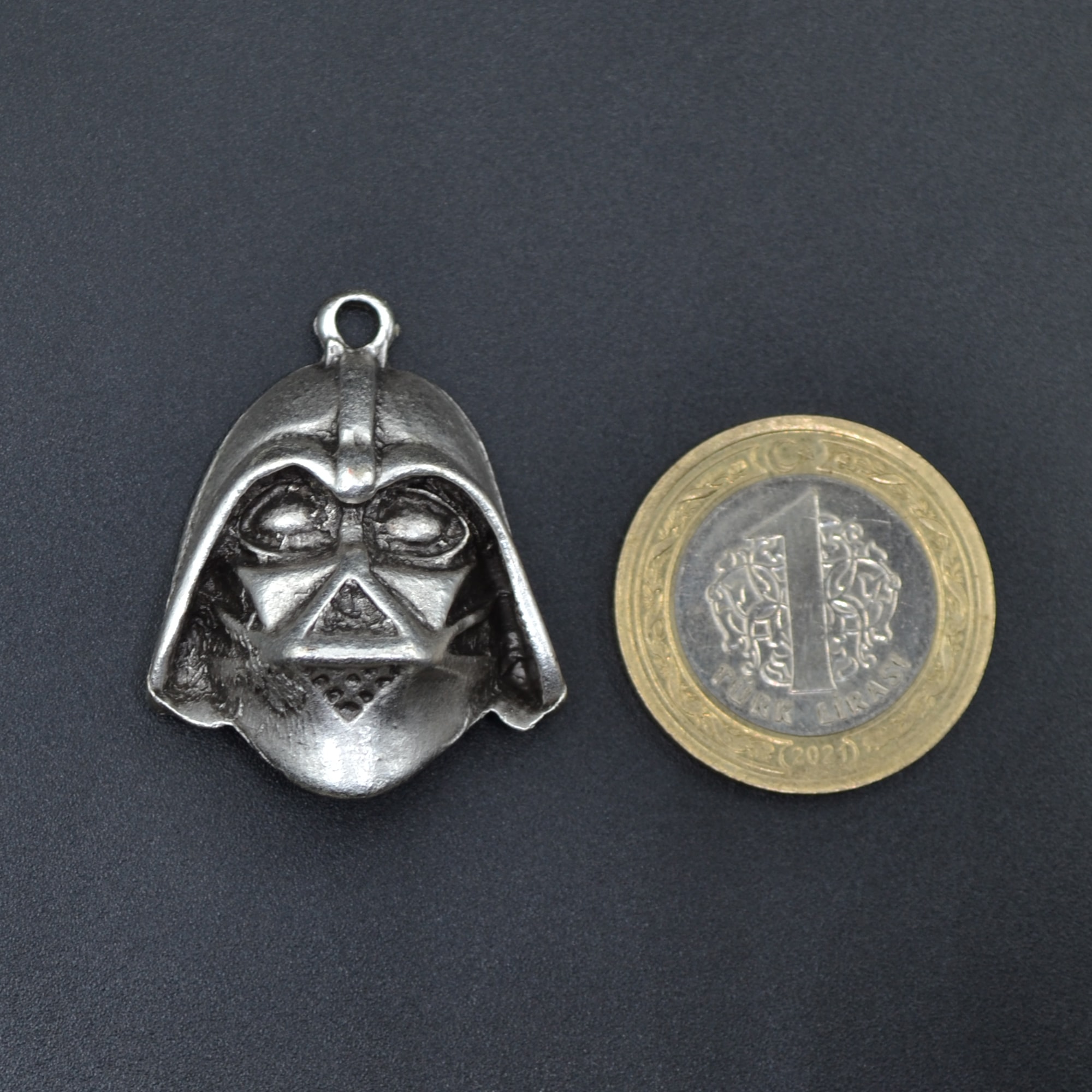 Star Wars - Darth Vader Kolye - Gümüş ( Silver ) Renk - 60 cm Deri İp Kolye