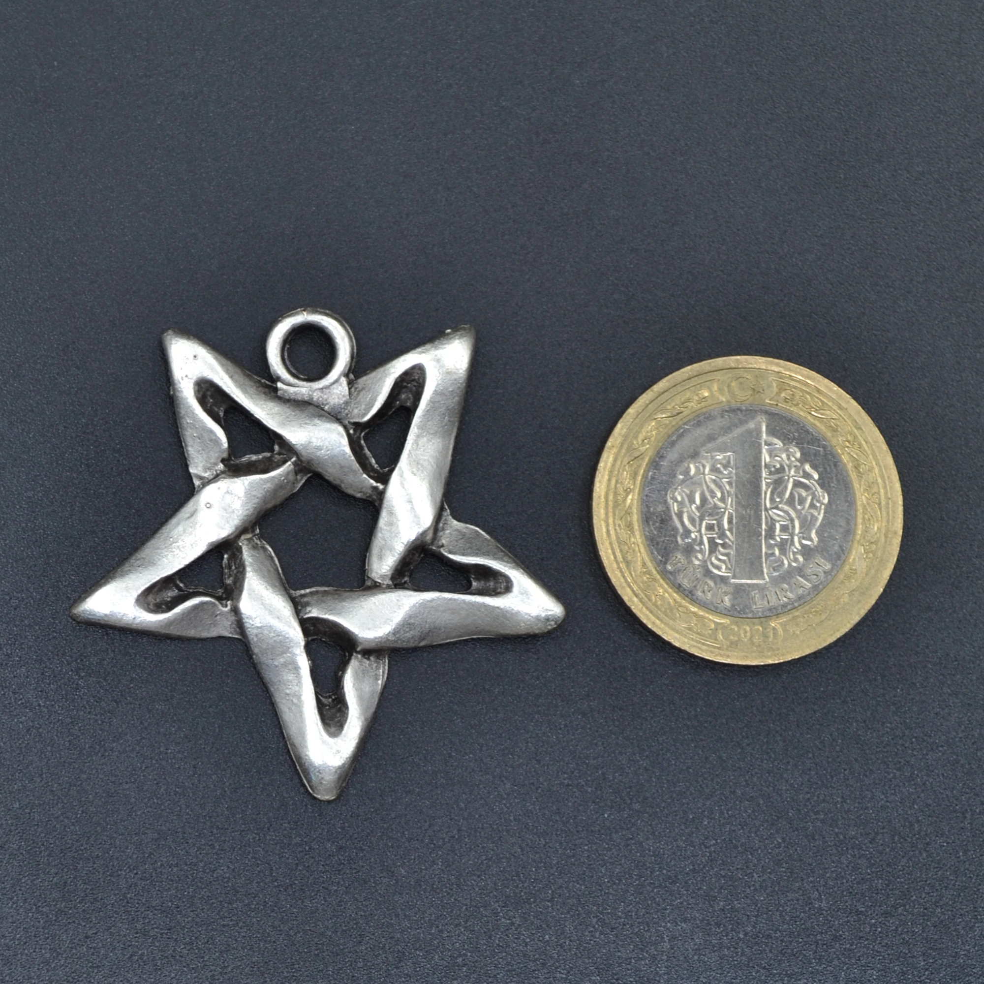 Pentagram Yıldızı Kolye Ucu - Gümüş ( Silver ) Renk