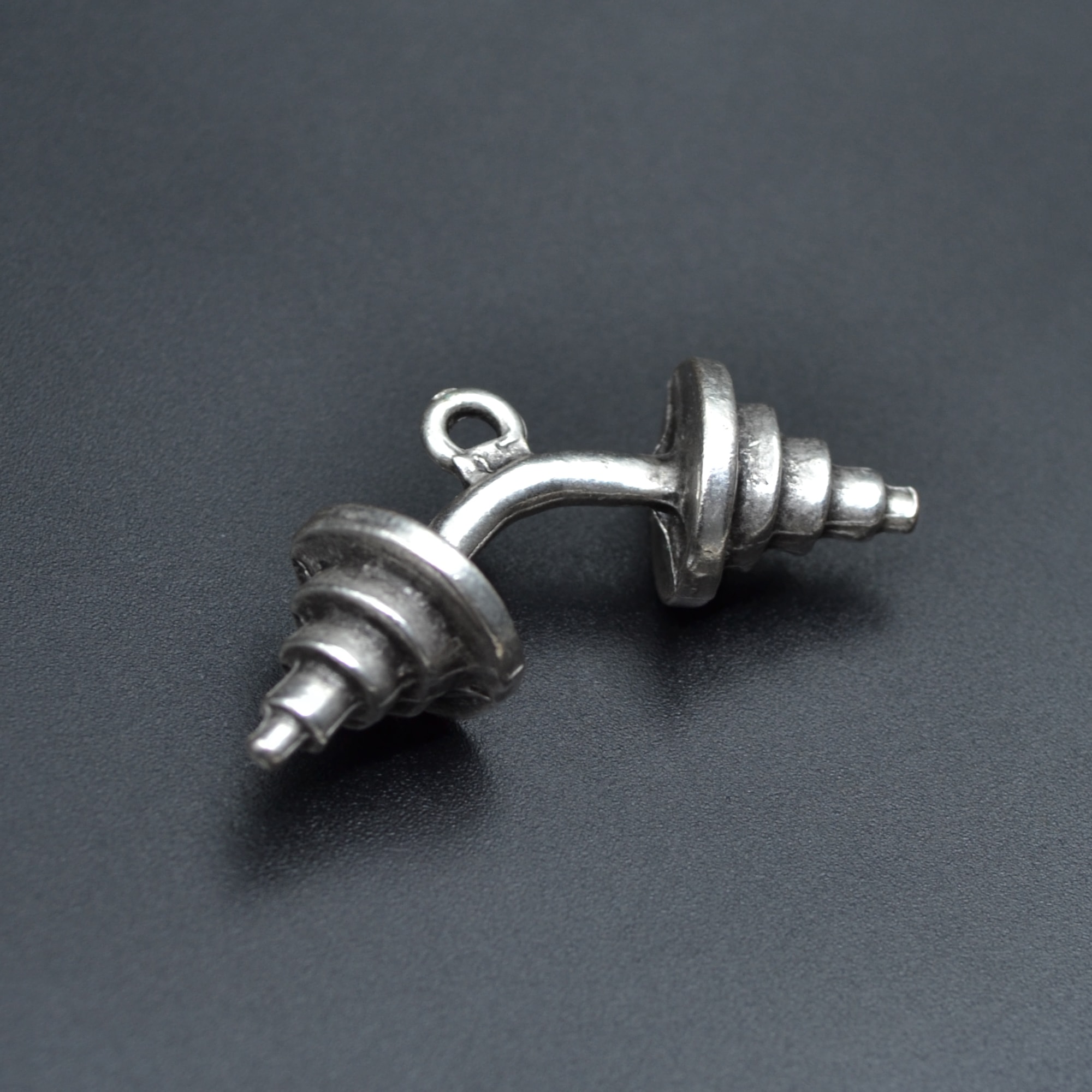 Sporcu Halter - Dambıl Kolye - Gümüş ( Silver ) Renk - 60 cm Deri İp Kolye