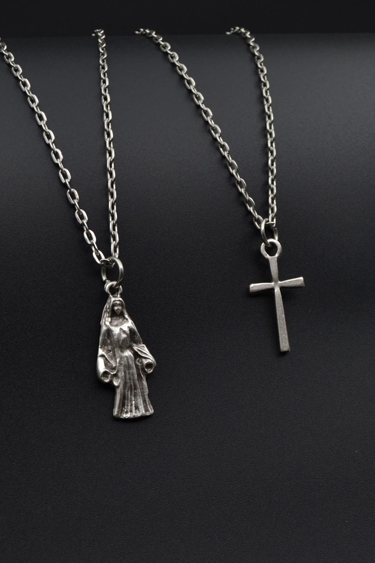 2'li Meryem Ana - Minimal Haç Erkek Kadın Kolye Seti