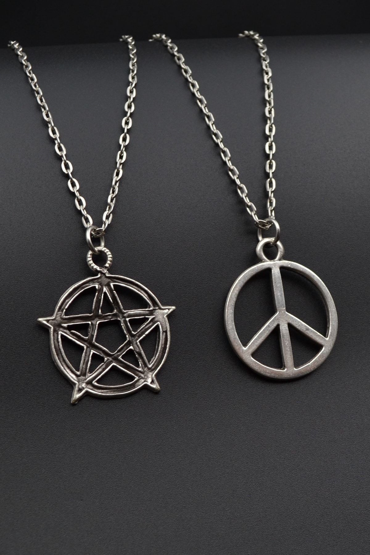 2'li Pentagram Wicca - Barış İşareti Peace Erkek Kadın Kolye Seti