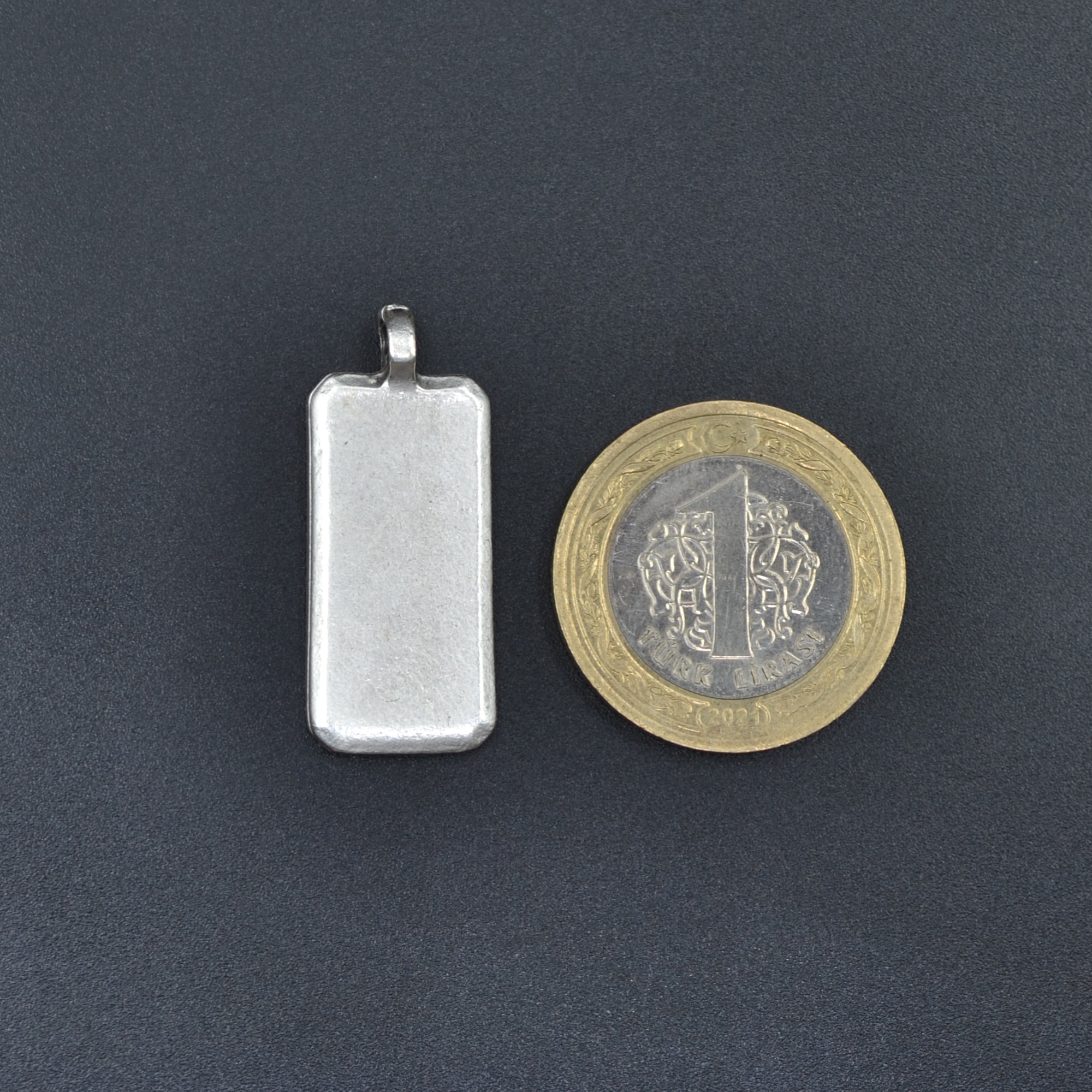 Geometrik - Dikdörtgen Kolye - Gümüş ( Silver ) Renk - 60 cm Deri İp Kolye