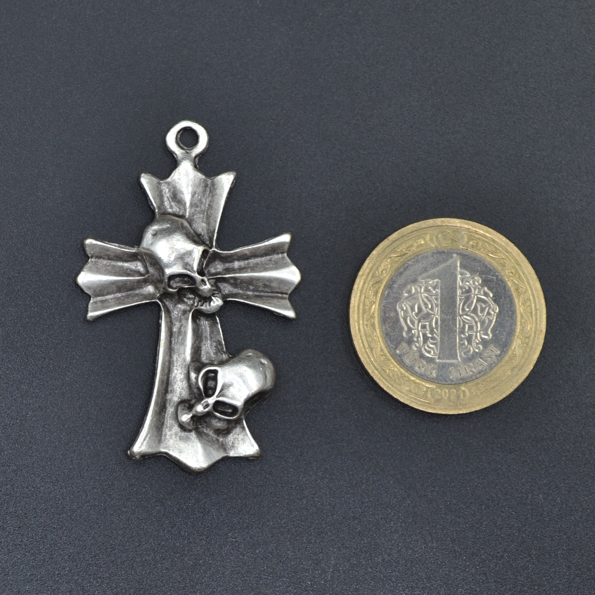 Kuru Kafa Haç Kolye Ucu - Gümüş ( Silver ) Renk