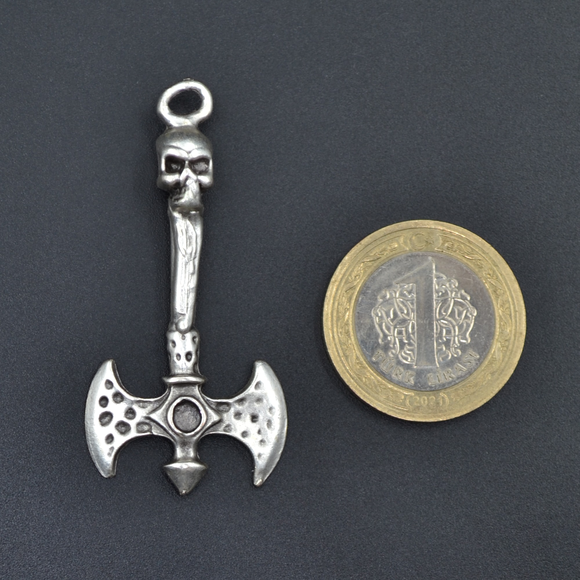 Çift Taraflı Savaşçı Balta Kolye Ucu - Gümüş ( Silver ) Renk