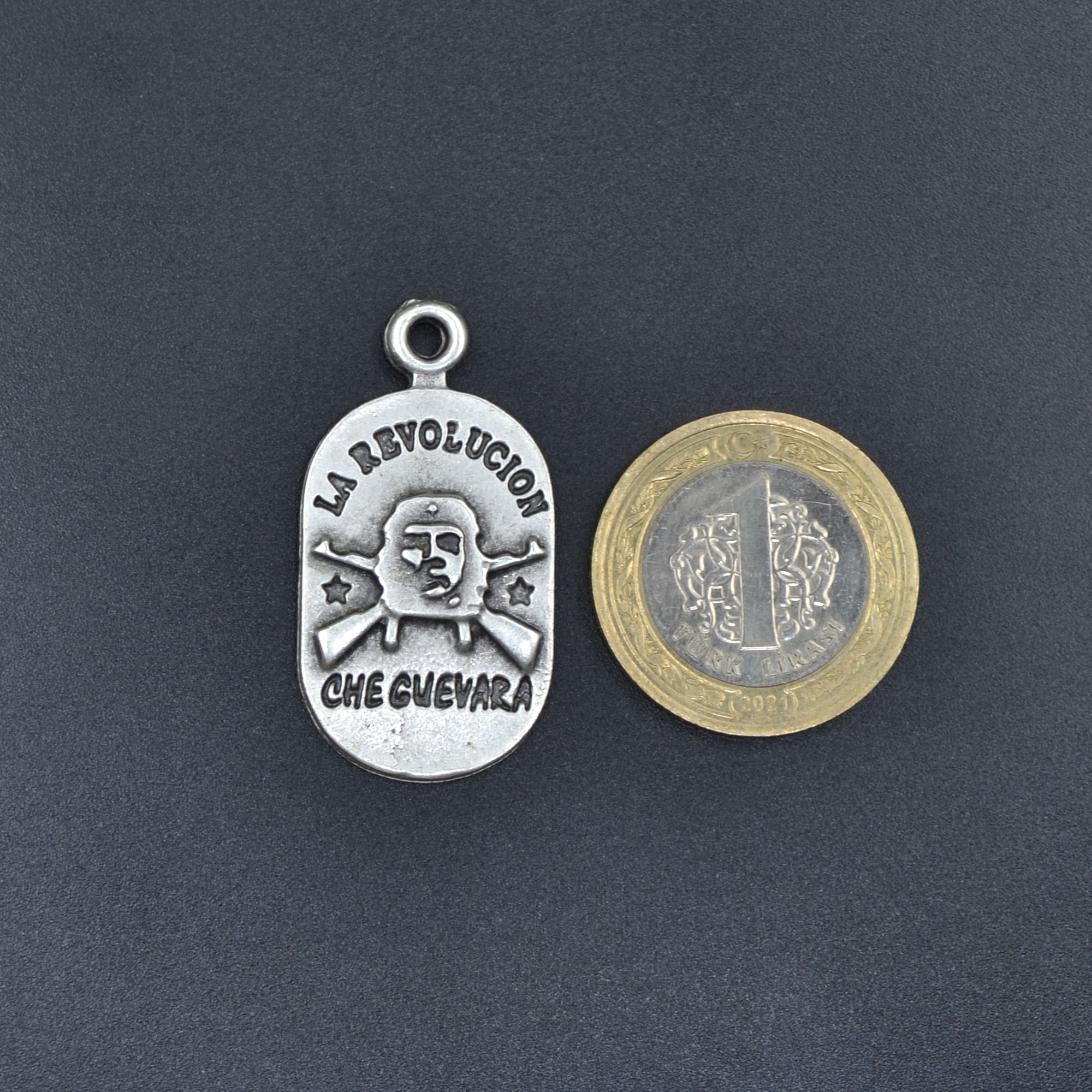Devrim - Che Guevara - La Revolucion Kolye - Gümüş ( Silver ) Renk - 60 cm Örme Zincir Kolye