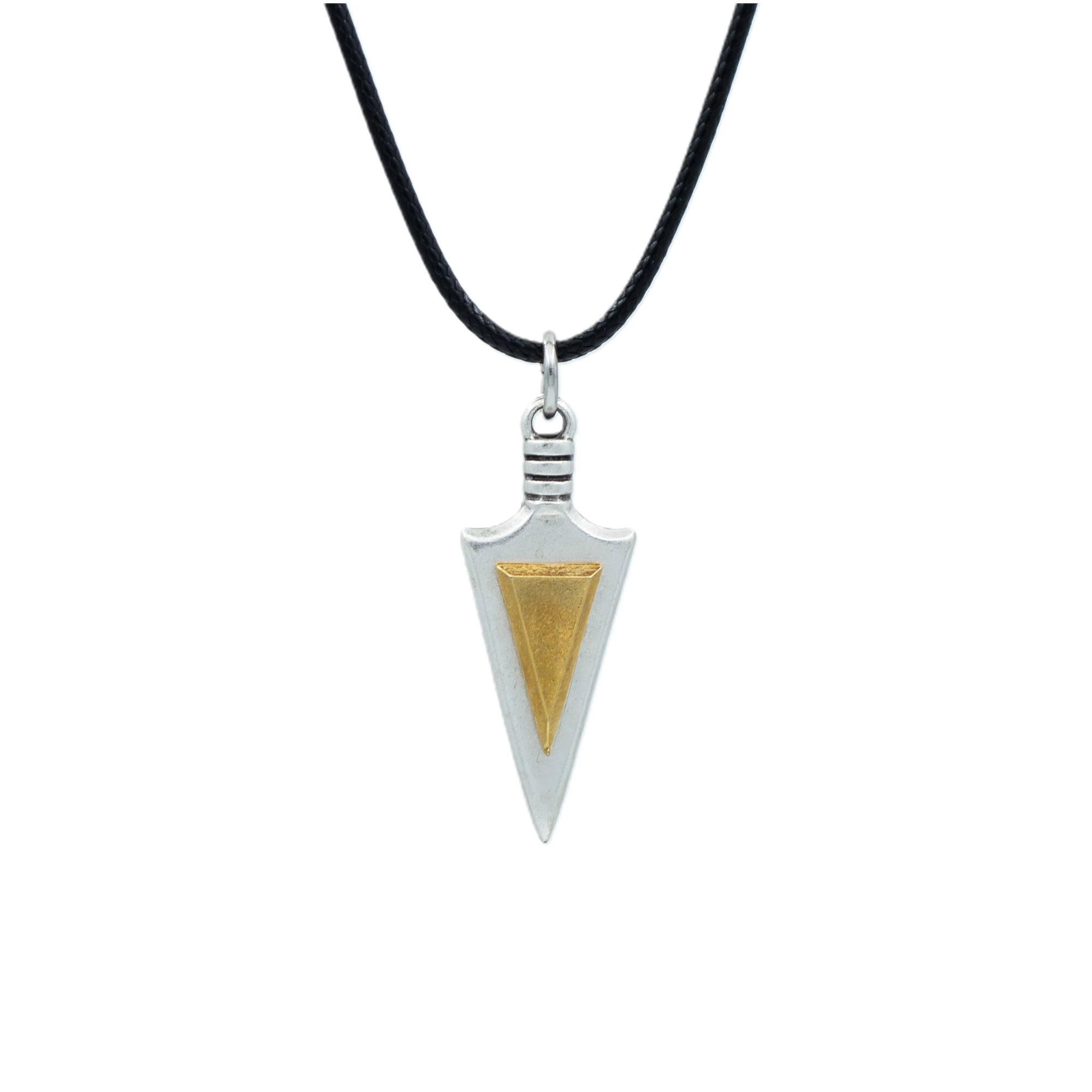 Ok Ucu Üçgen Detaylı Kolye - Gümüş ( Silver ) Renk - 60 cm Deri İp Kolye