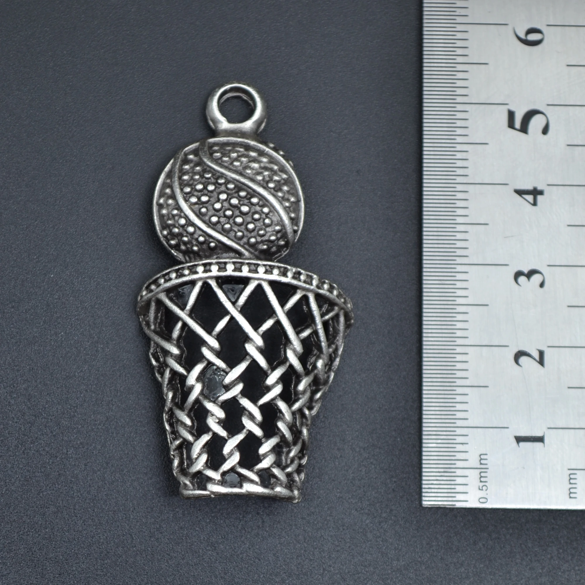 Basket Topu - File - Pota Kolye - Gümüş ( Silver ) Renk - 60 cm Deri İp Kolye