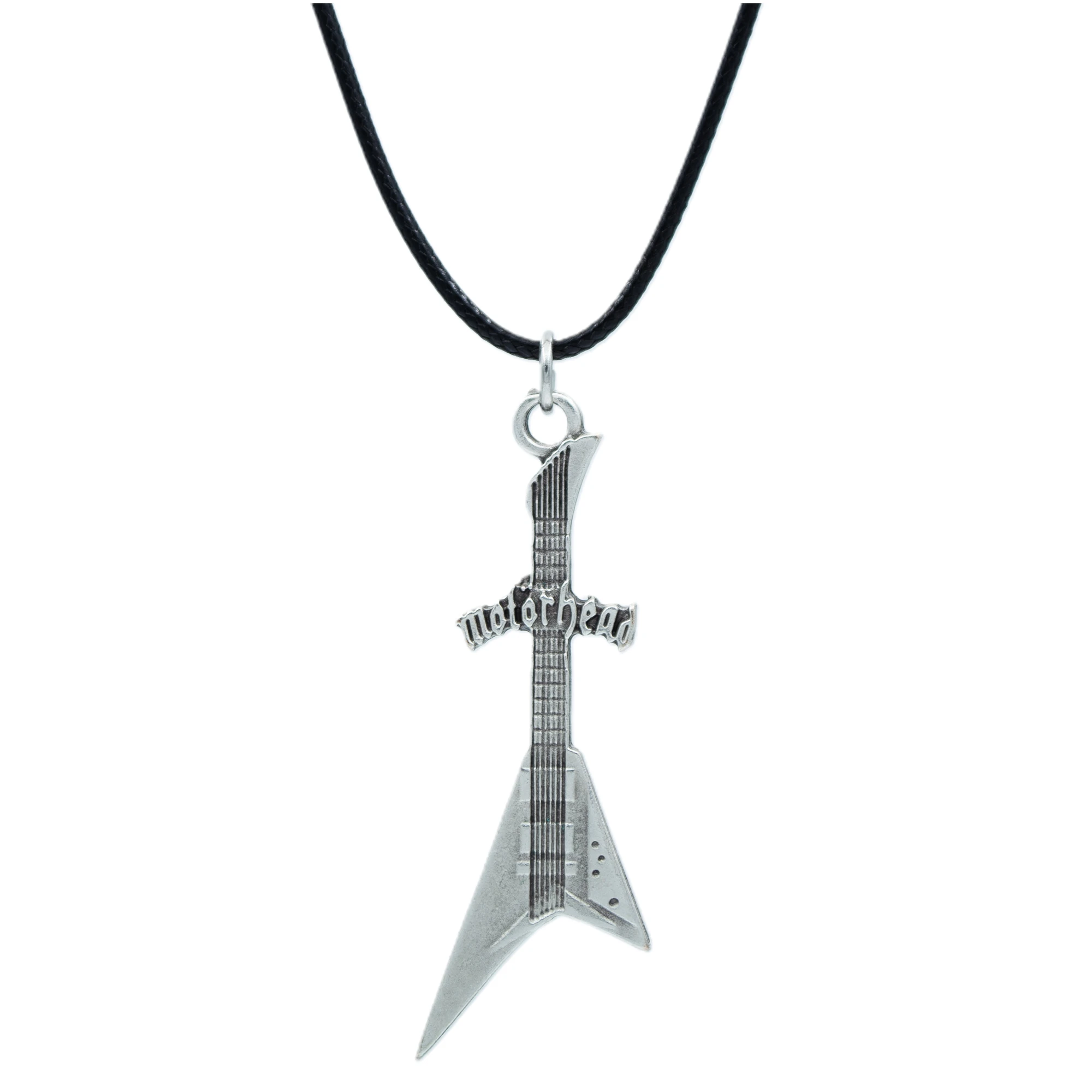Motorhead Elektro Gitar Kolye - Gümüş ( Silver ) Renk - 60 cm Deri İp Kolye