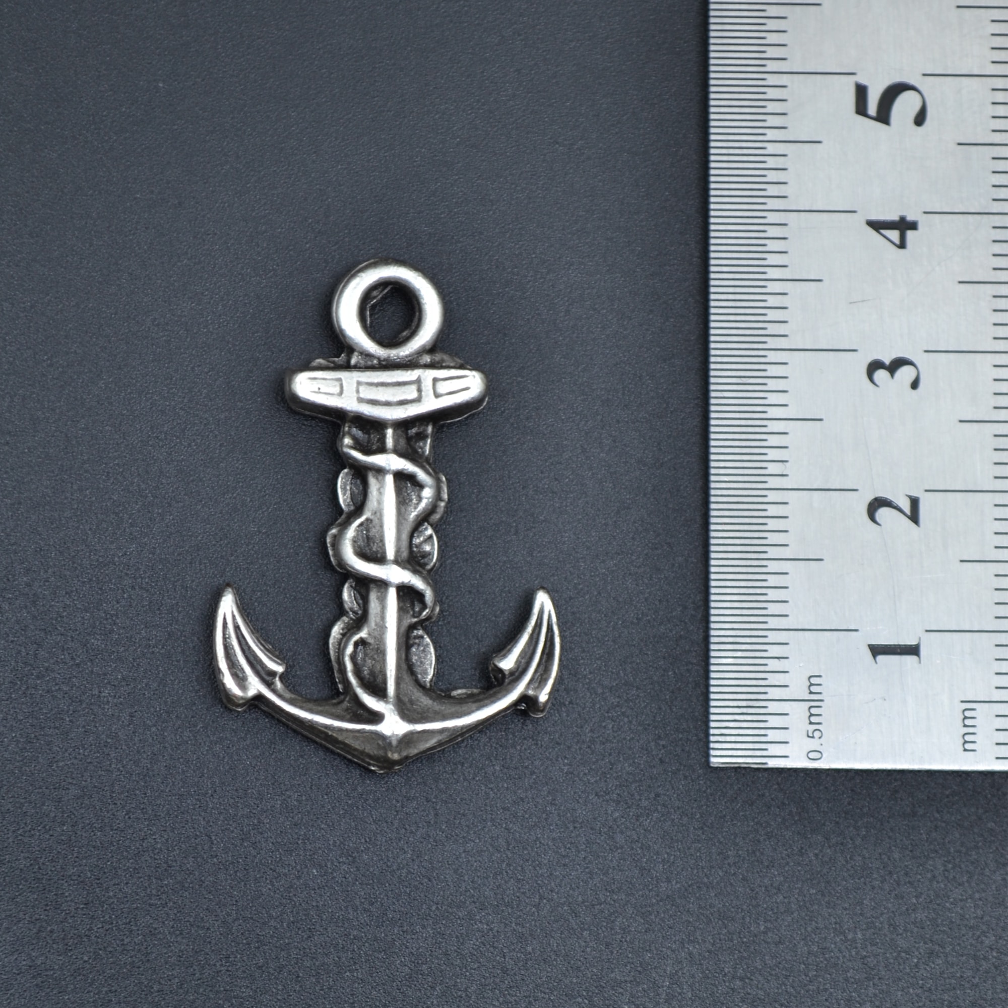 Gemi Çapası Kolye - Gümüş ( Silver ) Renk - 60 cm Düz Ezme Zincir Kolye