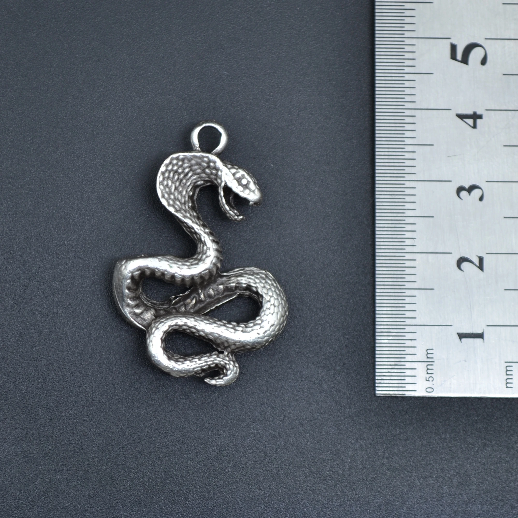 Kobra Yılan Kolye - Gümüş ( Silver ) Renk - 60 cm Deri İp Kolye