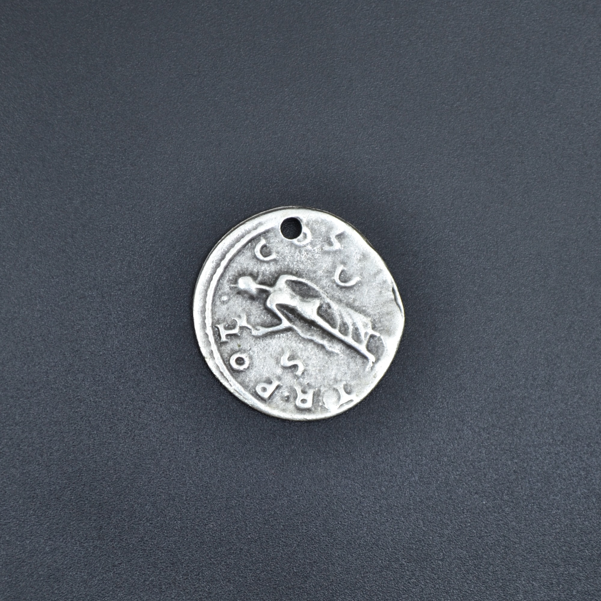 Caesar Roma Parası Sikke Kolye - Gümüş ( Silver ) Renk - 60 cm Deri İp Kolye