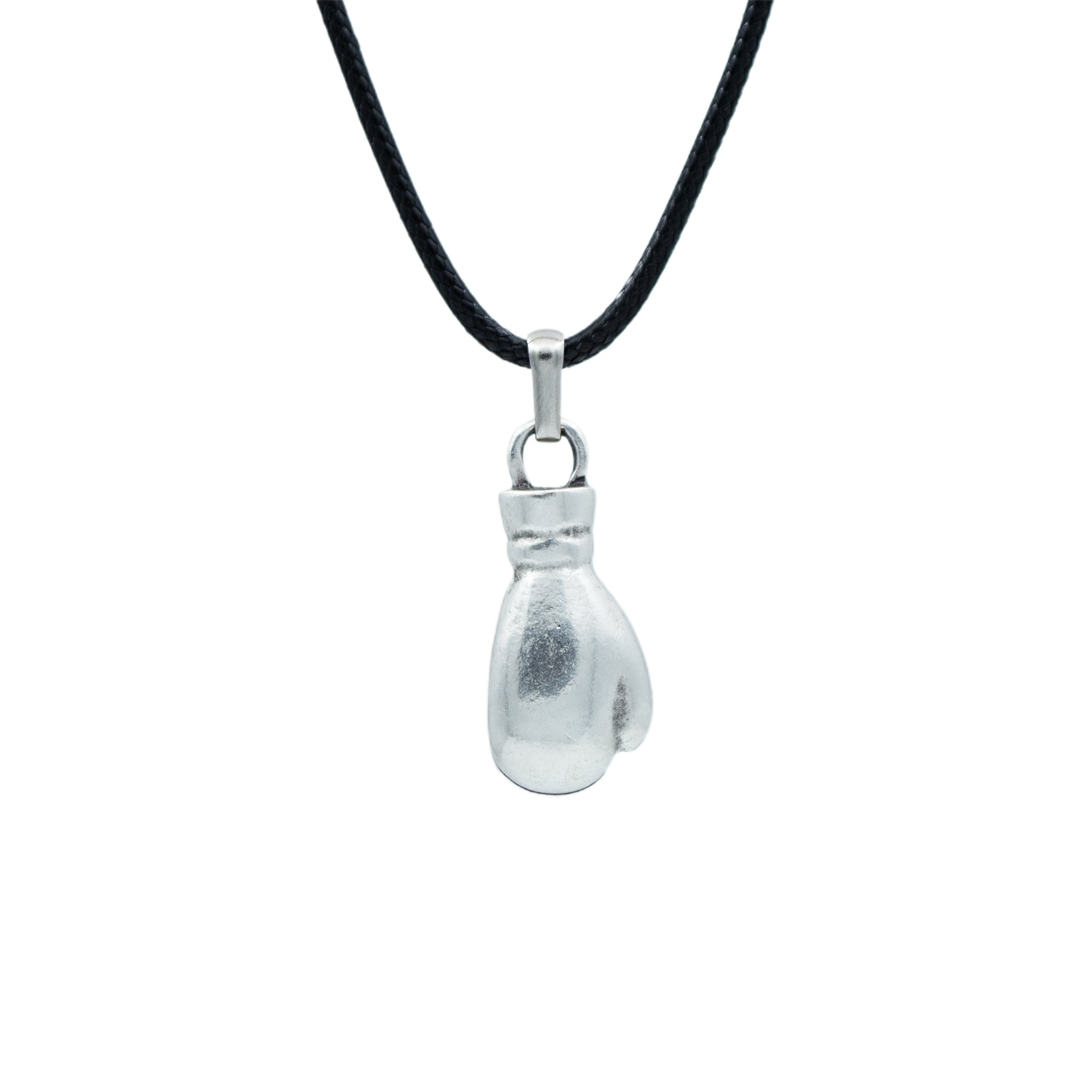 Boks Eldiveni Kolye - Gümüş ( Silver ) Renk - 60 cm Deri İp Kolye