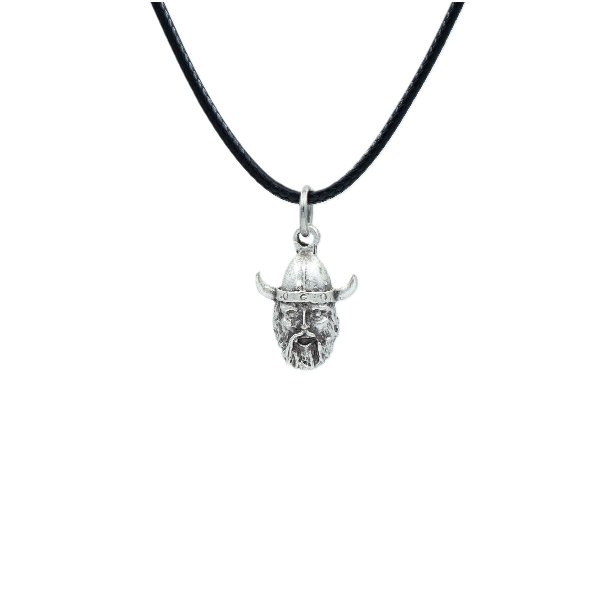 Minimal Viking Savaşçı Kolye - Gümüş ( Silver ) Renk - 60 cm Deri İp Kolye