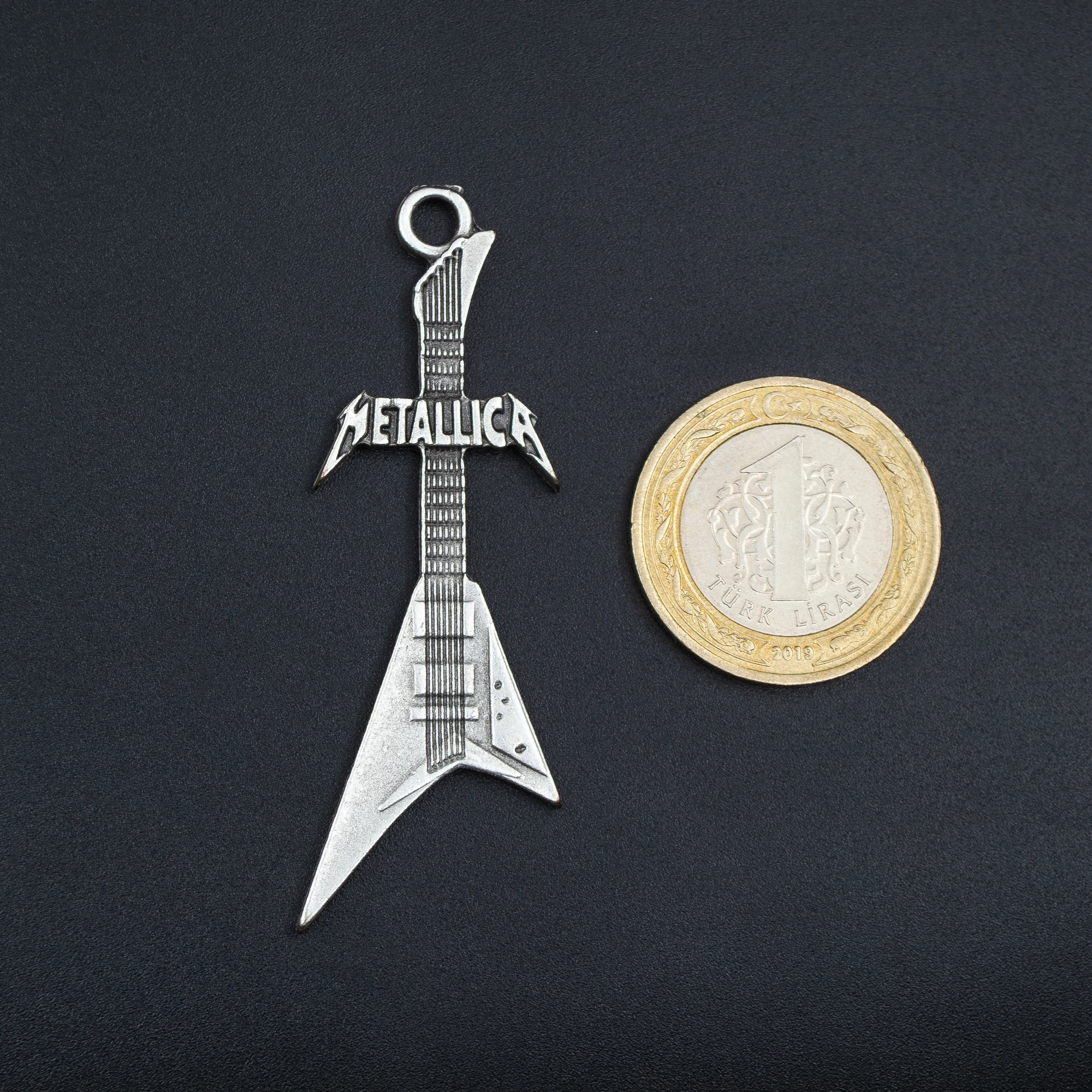 Metallica Elektro Gitar Kolye Ucu - Gümüş ( Silver ) Renk