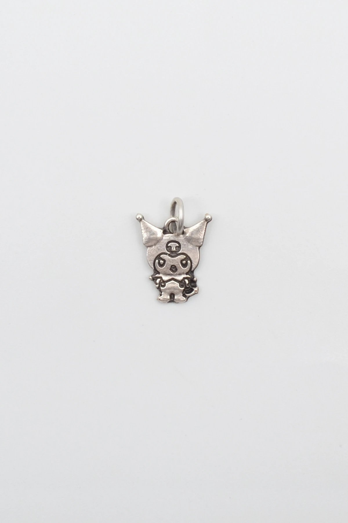 Anime Sanrio Kuromi Kolye - Gümüş ( Silver ) Renk - 60 cm Düz Ezme Zincir Kolye