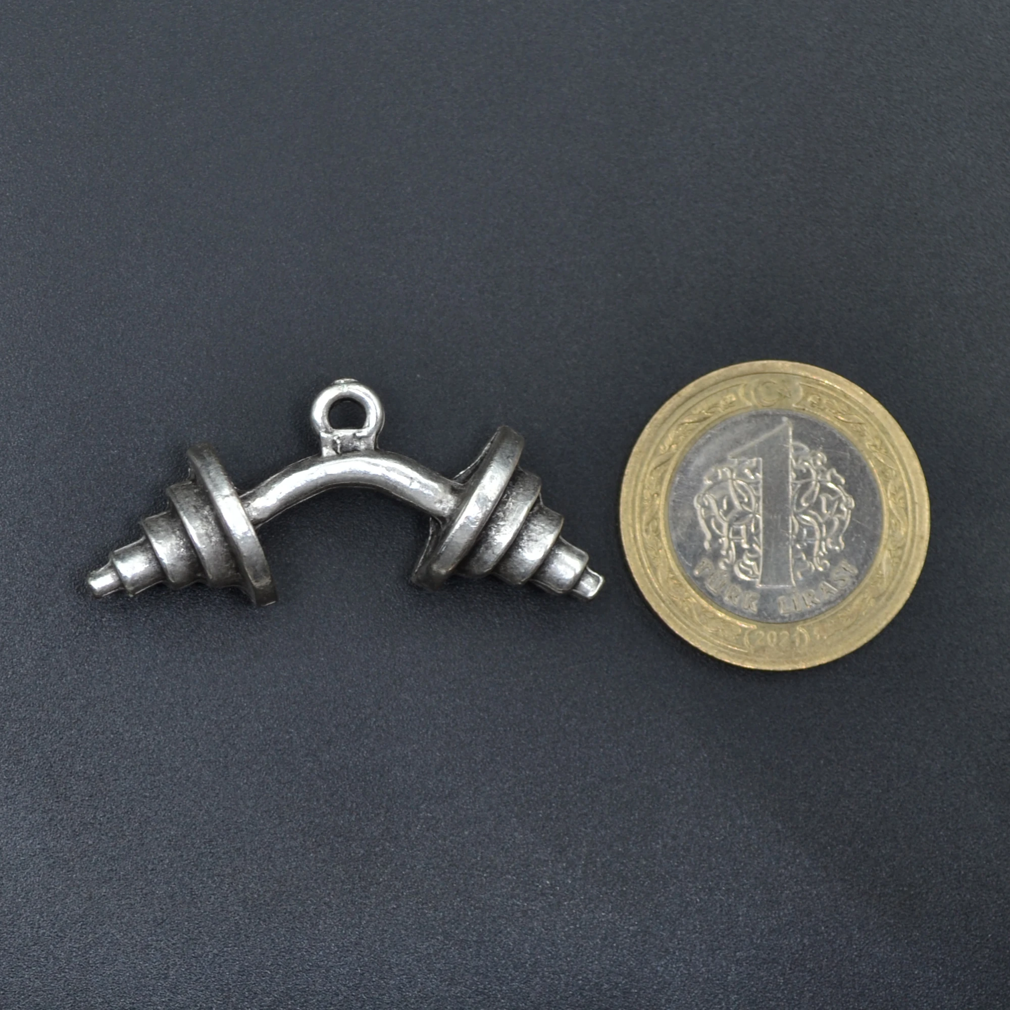 Sporcu Halter - Dambıl Kolye Ucu - Gümüş ( Silver ) Renk