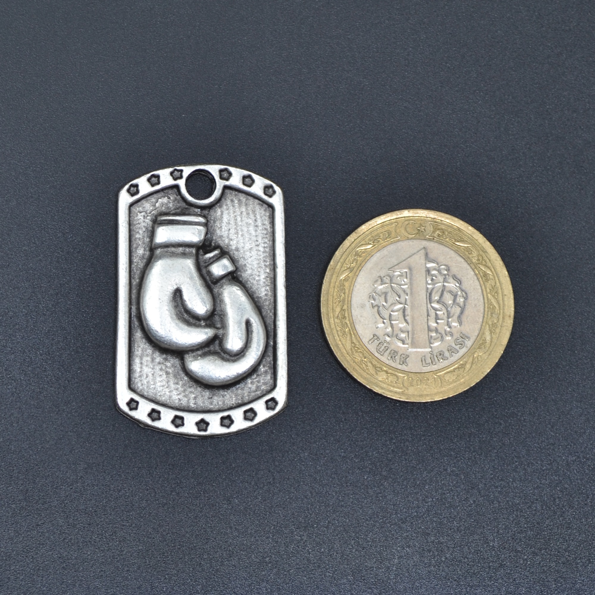 Boks Eldiveni Künye Kolye Ucu - Gümüş ( Silver ) Renk