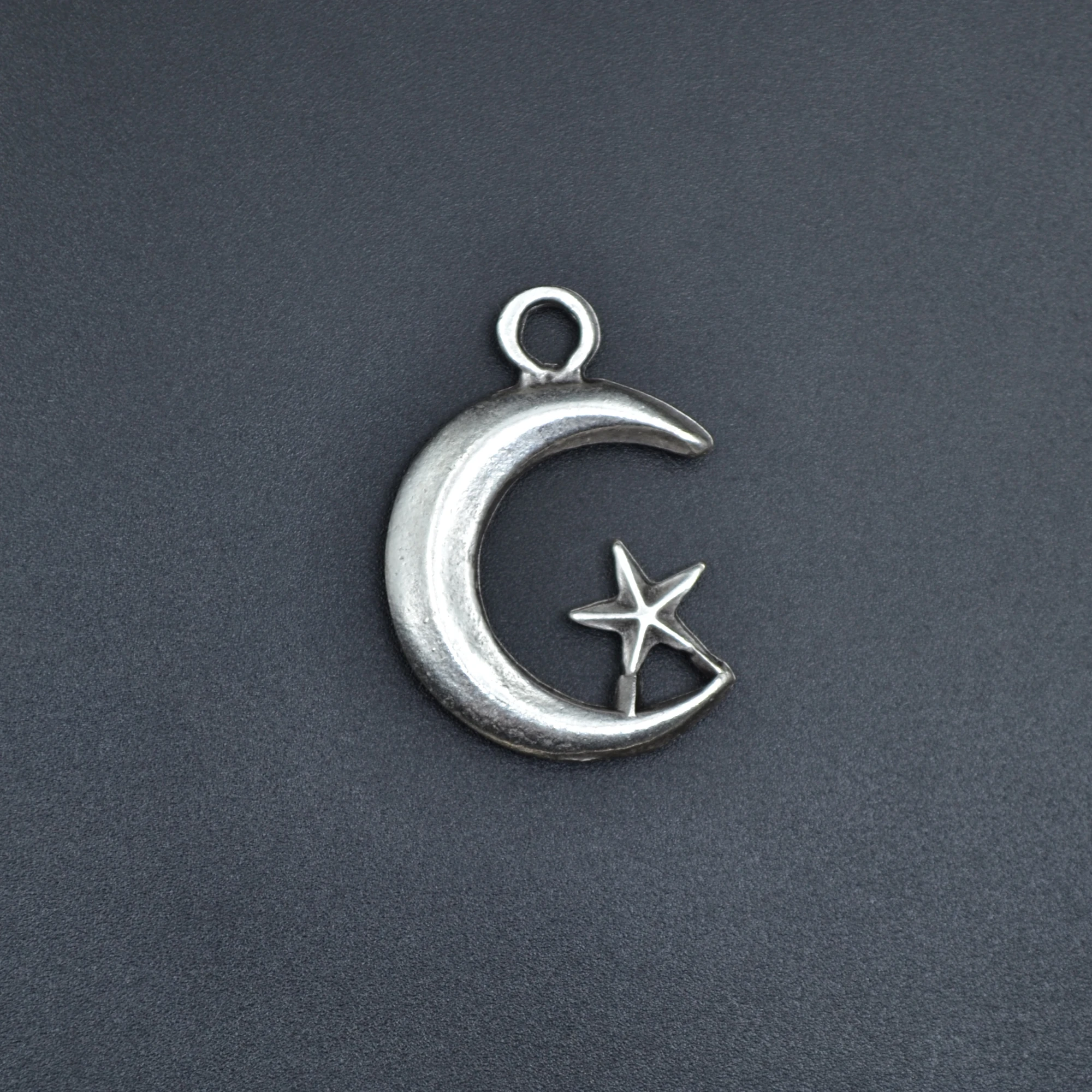 Ay Yıldız Kolye - Gümüş ( Silver ) Renk - 60 cm Deri İp Kolye