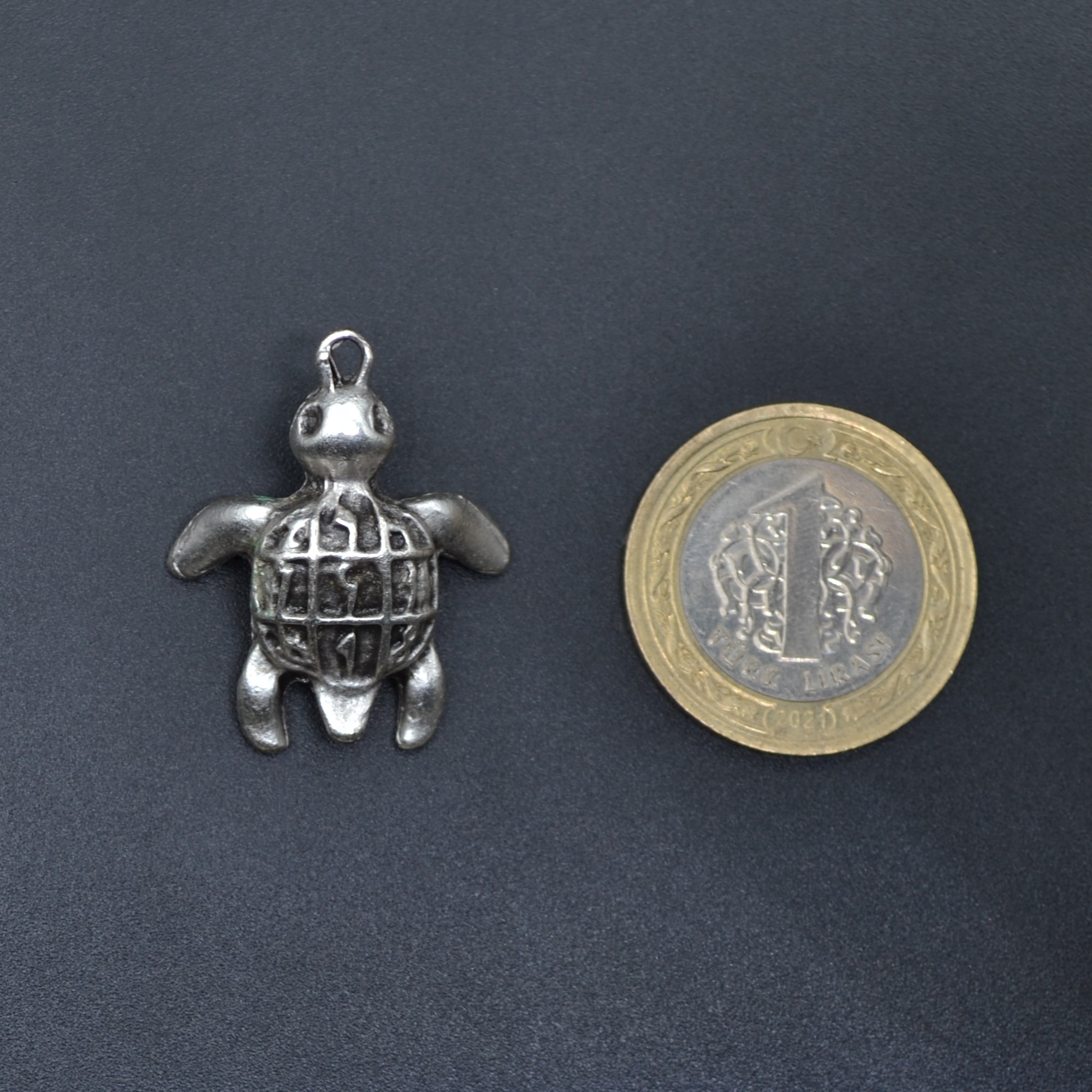 Kaplumbağ Kolye - Gümüş ( Silver ) Renk - 60 cm Deri İp Kolye