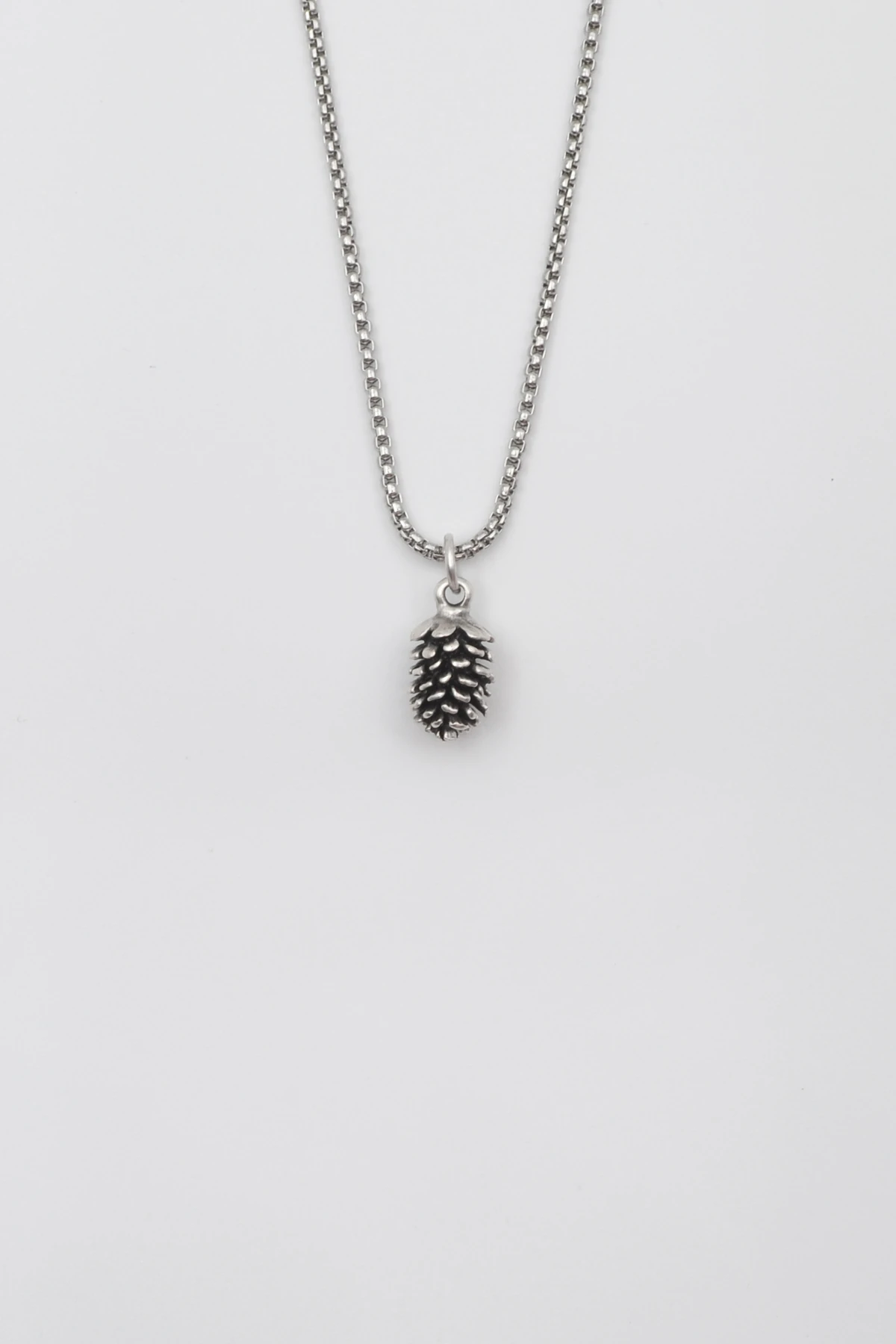 Çam Kozalağı Örme Zincir Kolye - Antik Gümüş Kaplama - Kadın Erkek - 60 cm