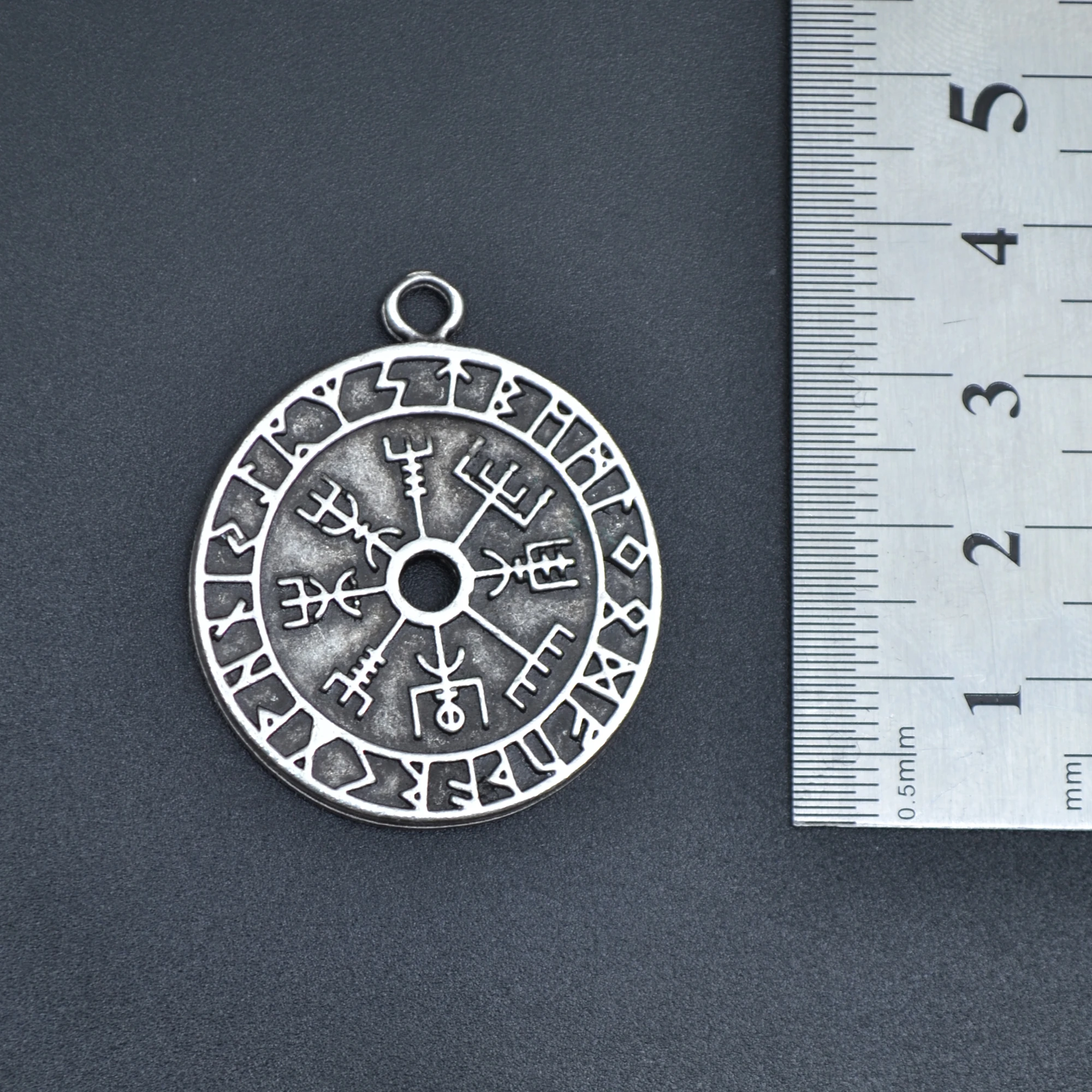 Vegvisir Pusula - Viking Sembol Kolye - Gümüş ( Silver ) Renk - 60 cm Düz Ezme Zincir Kolye