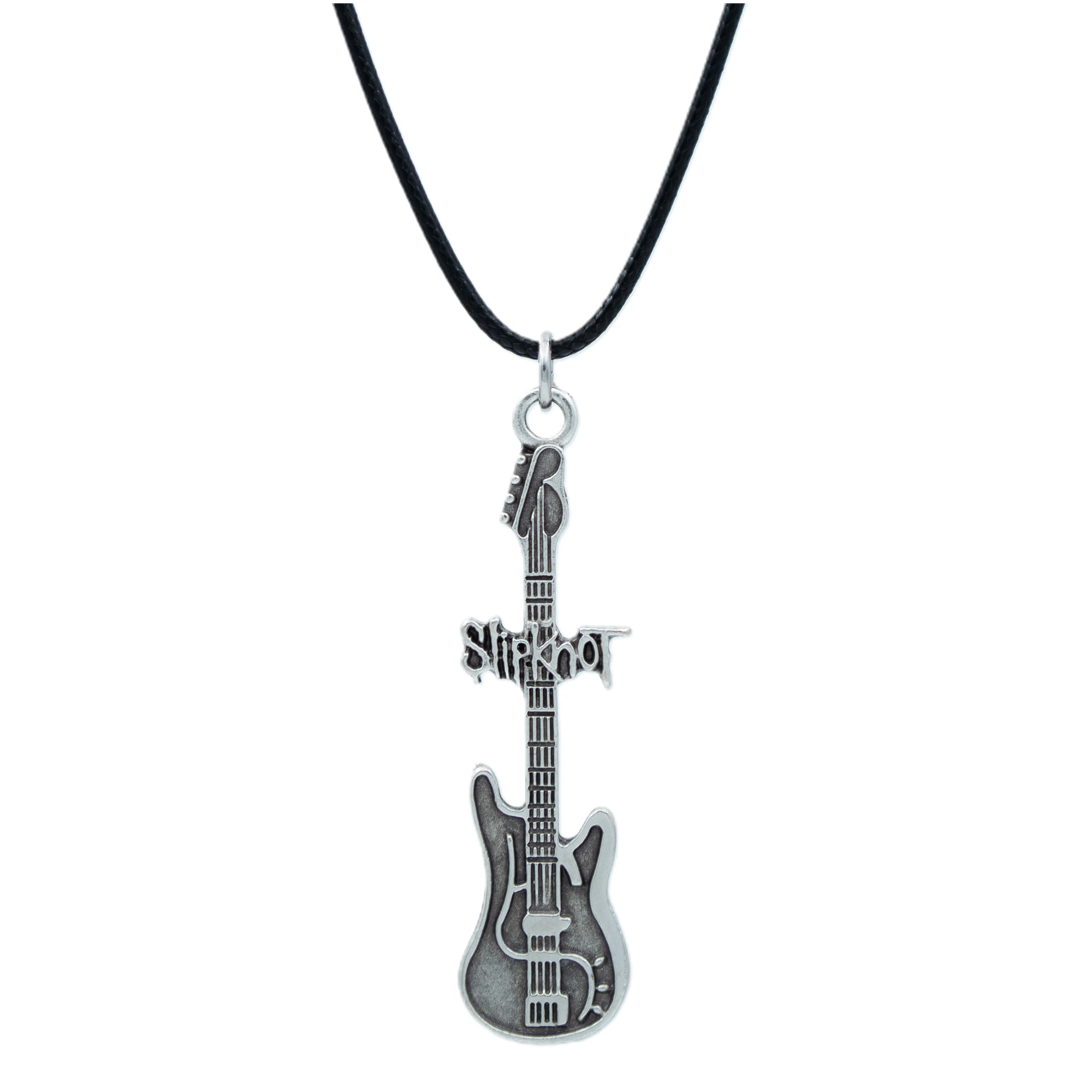 Slipknot Elektro Gitar Kolye - Gümüş ( Silver ) Renk - 60 cm Deri İp Kolye