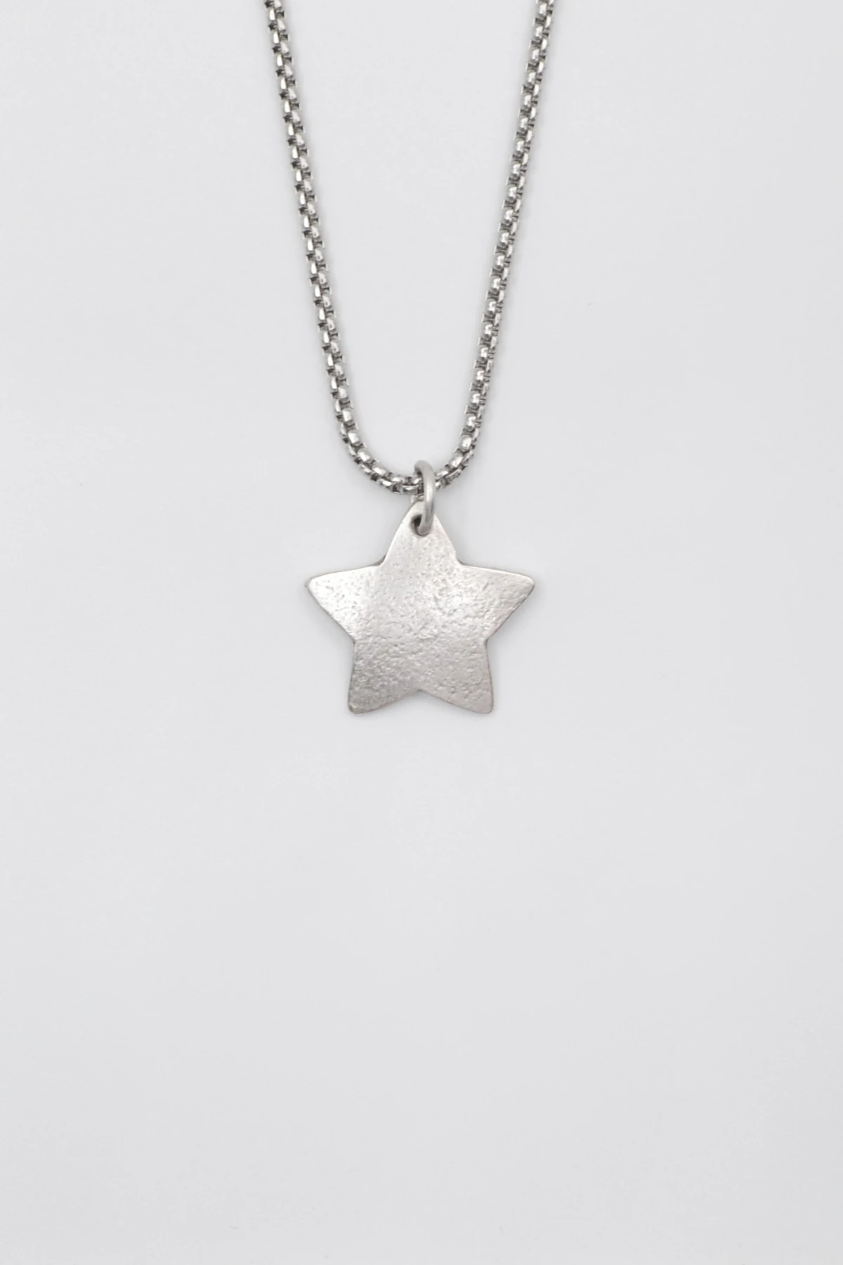 Yıldız Örme Zincir Kolye - Antik Gümüş Kaplama - Kadın Erkek - 60 cm