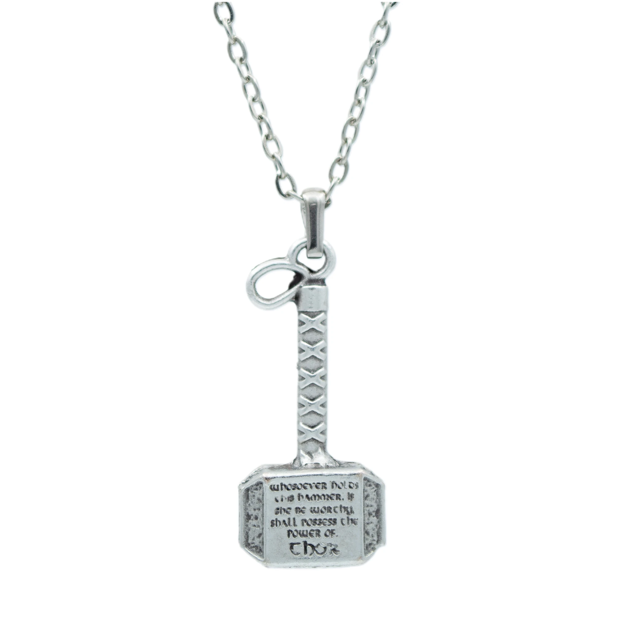 Thor Mjolnir Çekiç Kolye - Gümüş ( Silver ) Renk - 60 cm Düz Ezme Zincir Kolye