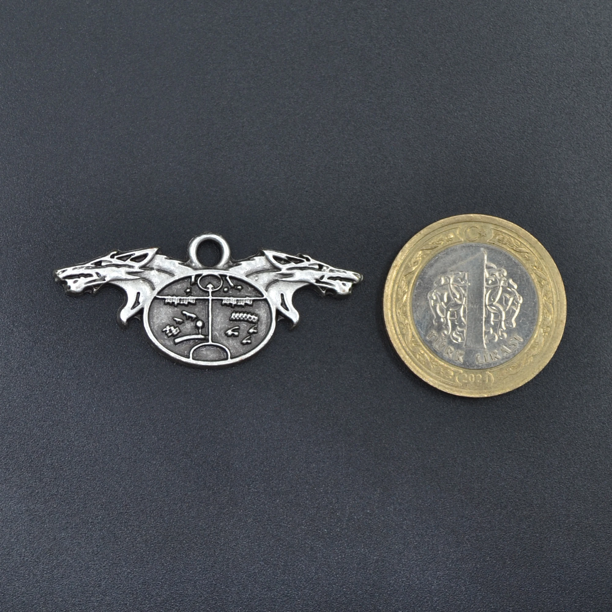 Şaman Kam Davulu - Kurt Kolye - Gümüş ( Silver ) Renk - 60 cm Düz Ezme Zincir Kolye