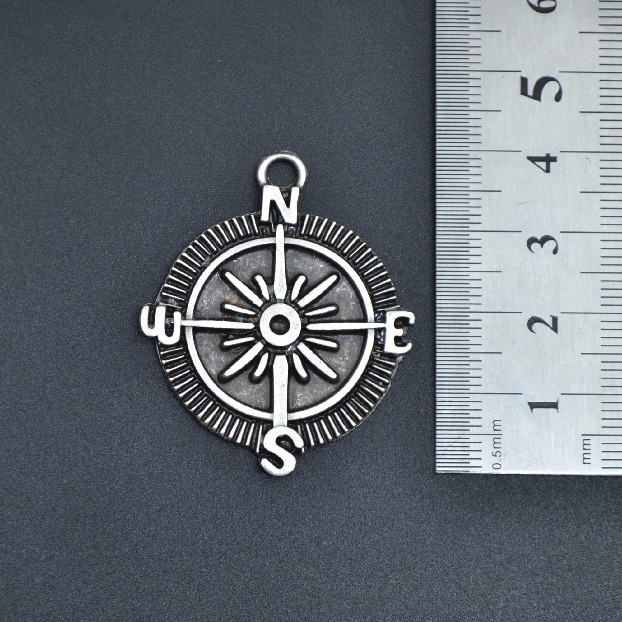 Pusula Kolye - Gümüş ( Silver ) Renk - 60 cm Deri İp Kolye