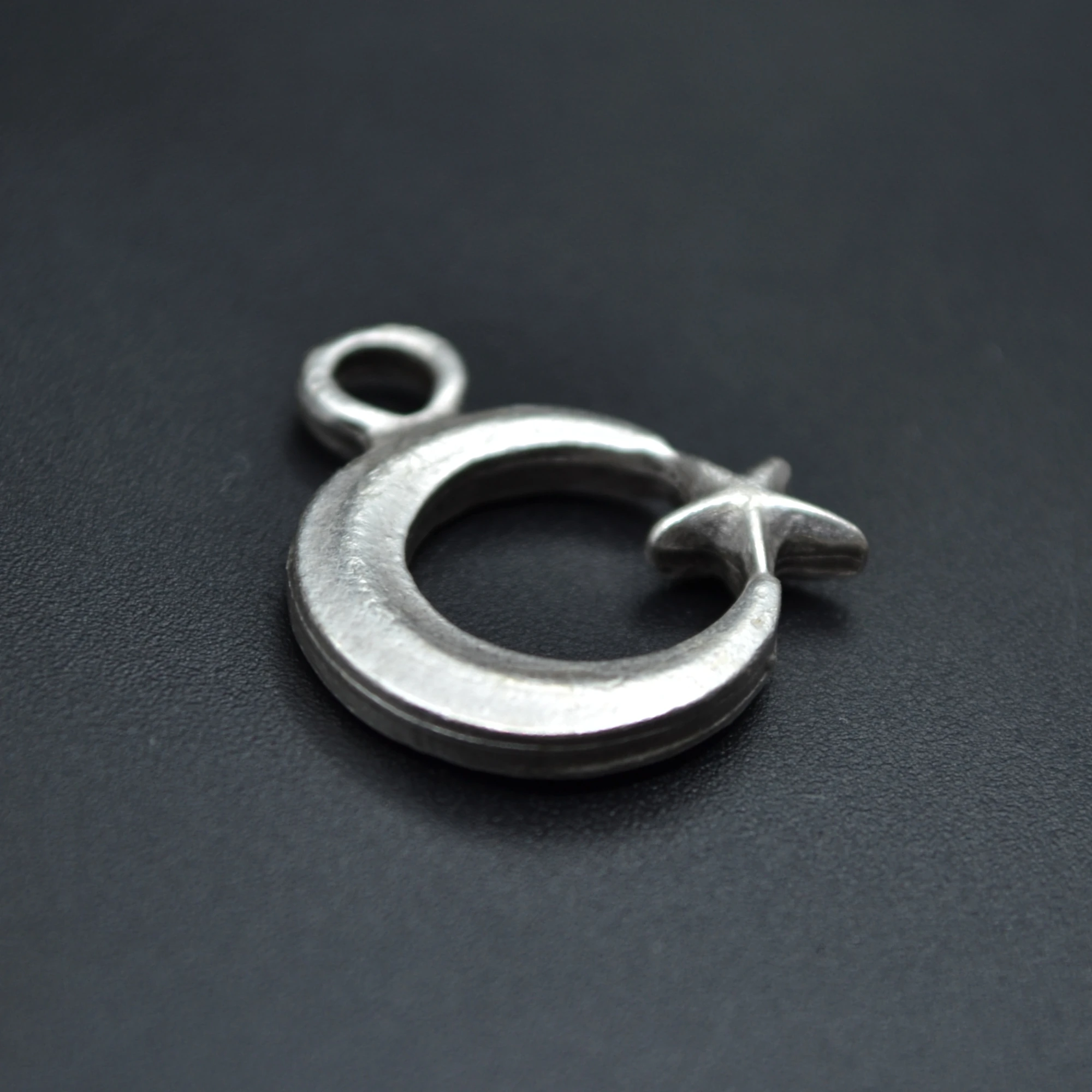 Minimal Ay Yıldız Kolye - Gümüş ( Silver ) Renk - 60 cm Deri İp Kolye