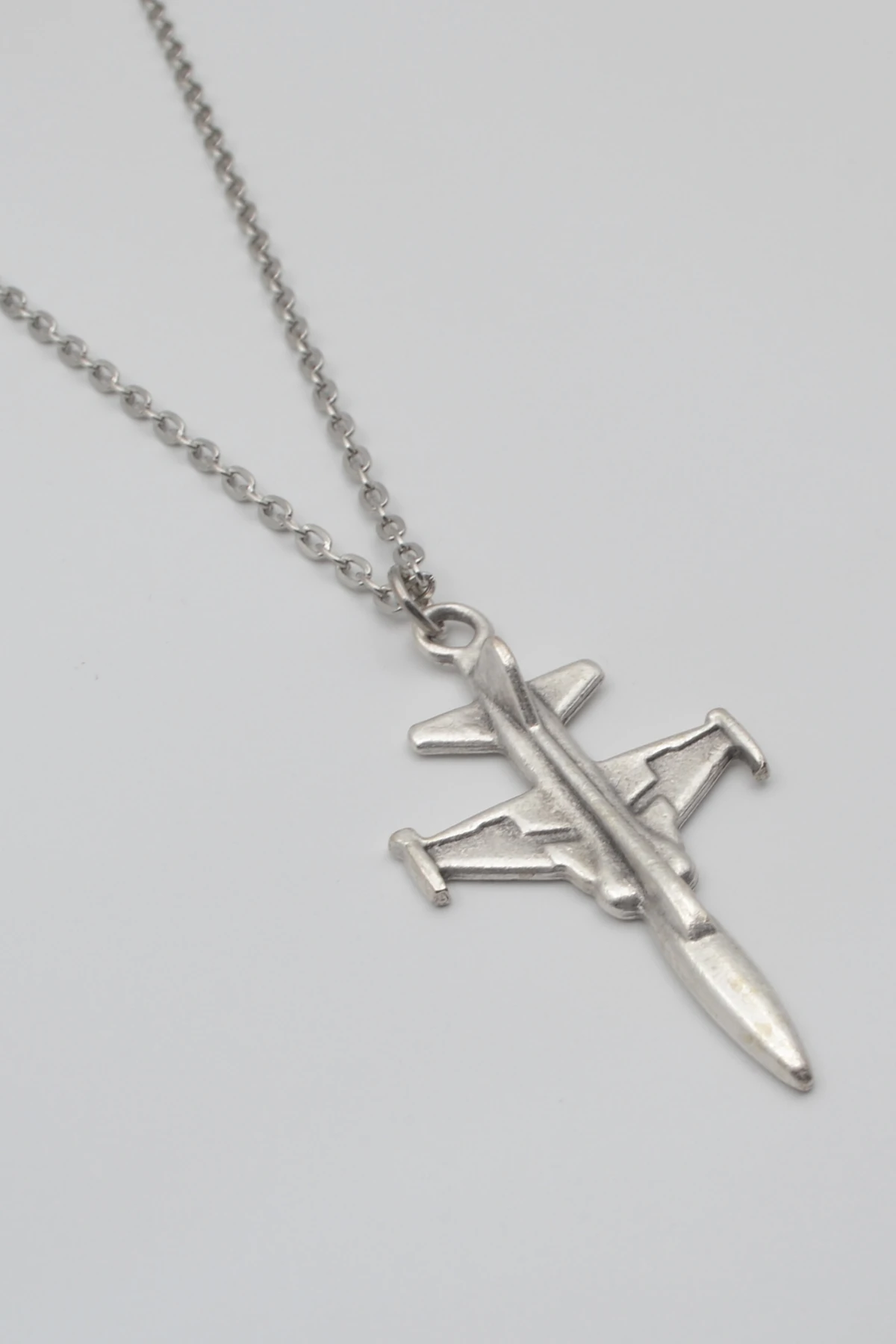 F-5 Tiger Savaş Uçağı Kolye - Gümüş ( Silver ) Renk - 60 cm Düz Ezme Zincir Kolye