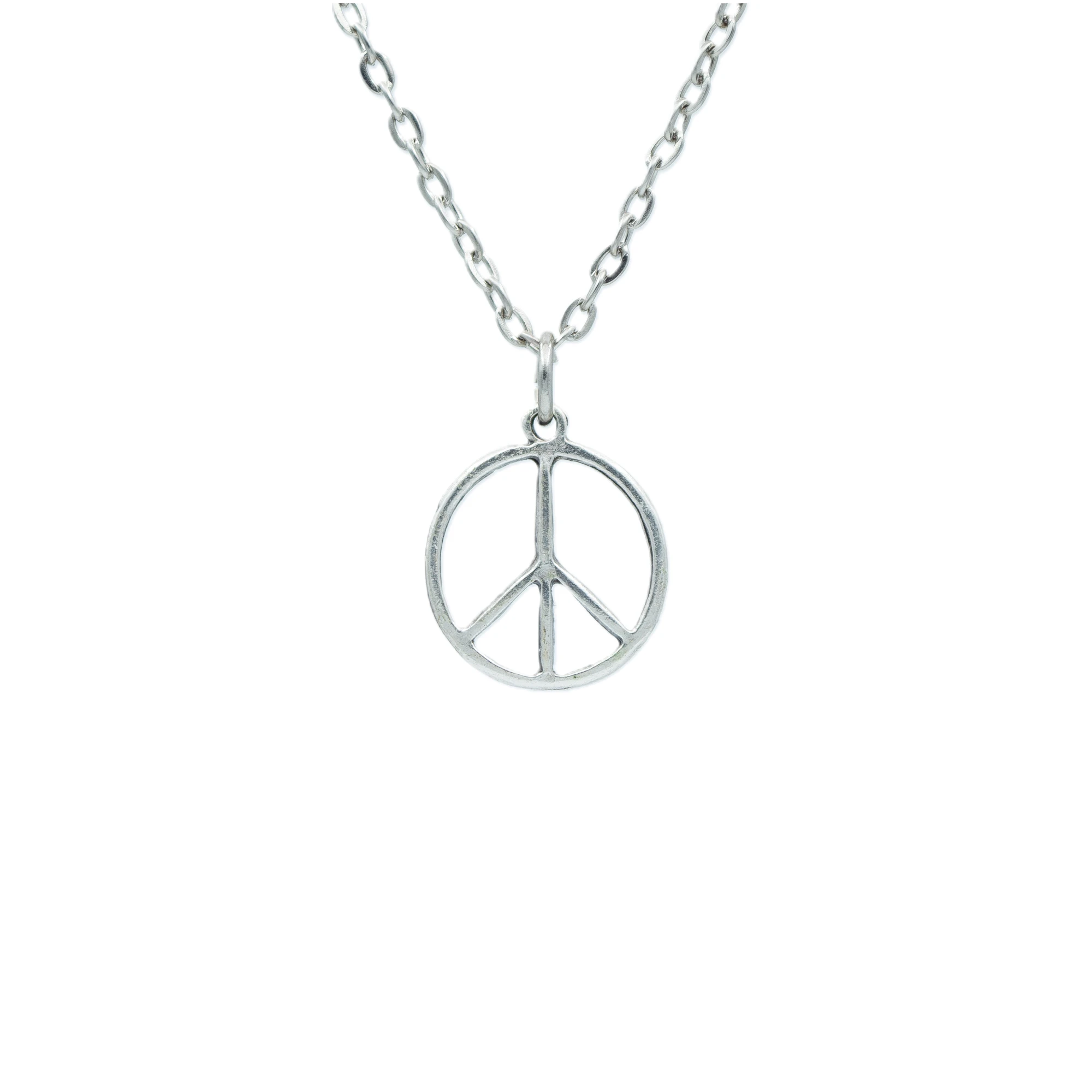 Peace Barış Sembolü Kolye - Gümüş ( Silver ) Renk - 60 cm Düz Ezme Zincir Kolye