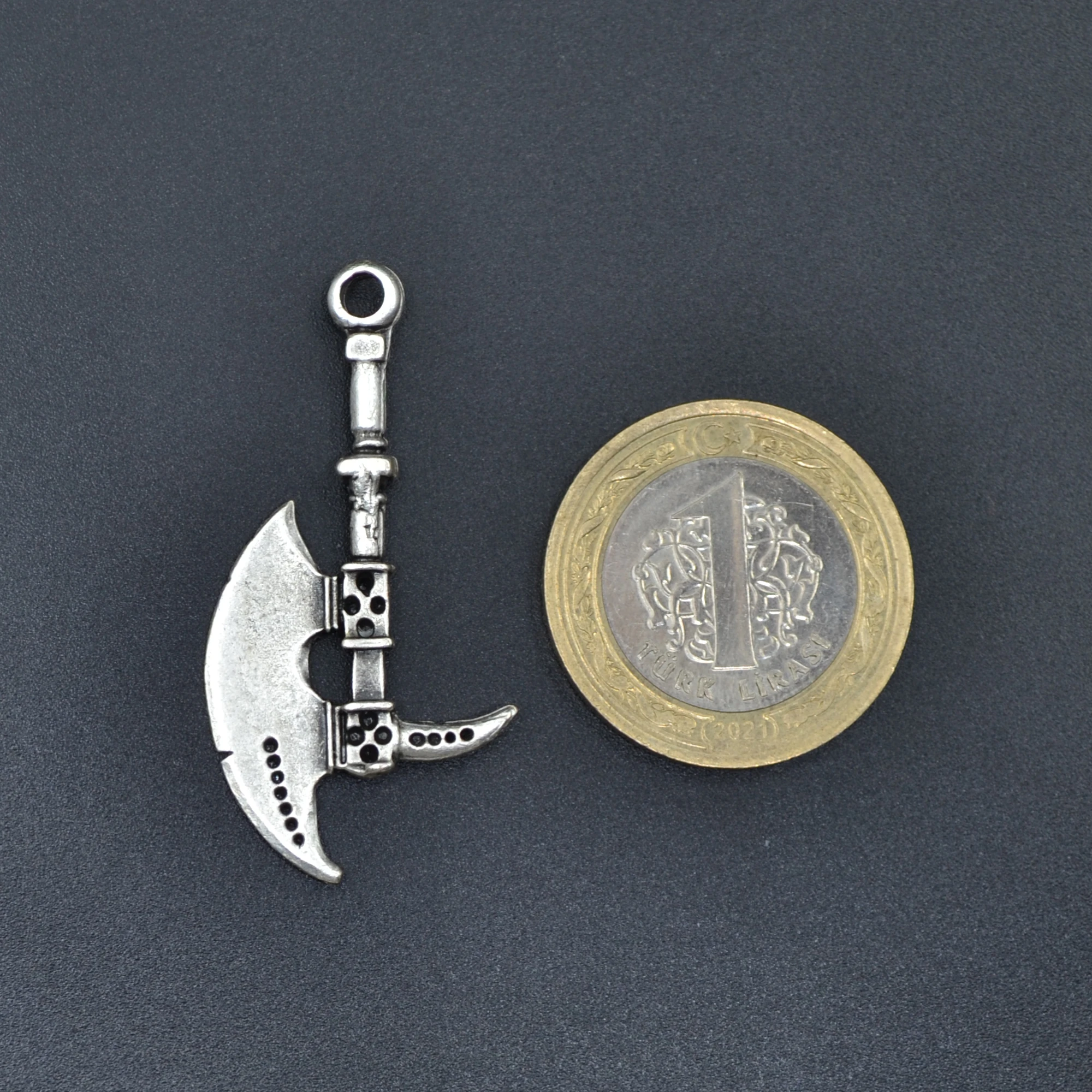 Balta Kolye - Gümüş ( Silver ) Renk - 60 cm Deri İp Kolye