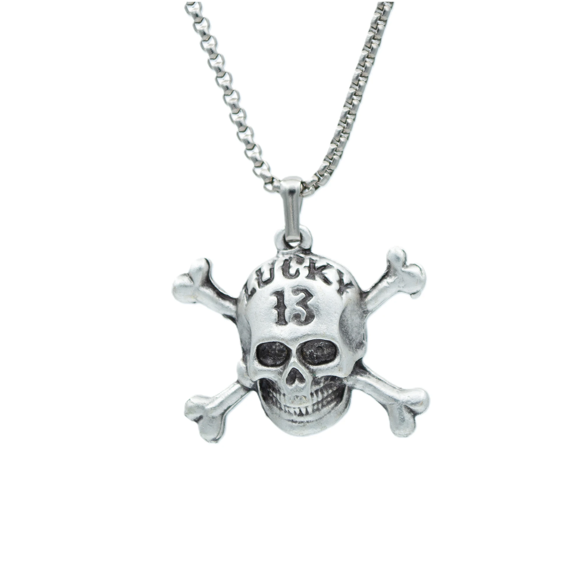 Lucky 13 Kuru Kafa Kolye - Gümüş ( Silver ) Renk - 60 cm Örme Zincir Kolye