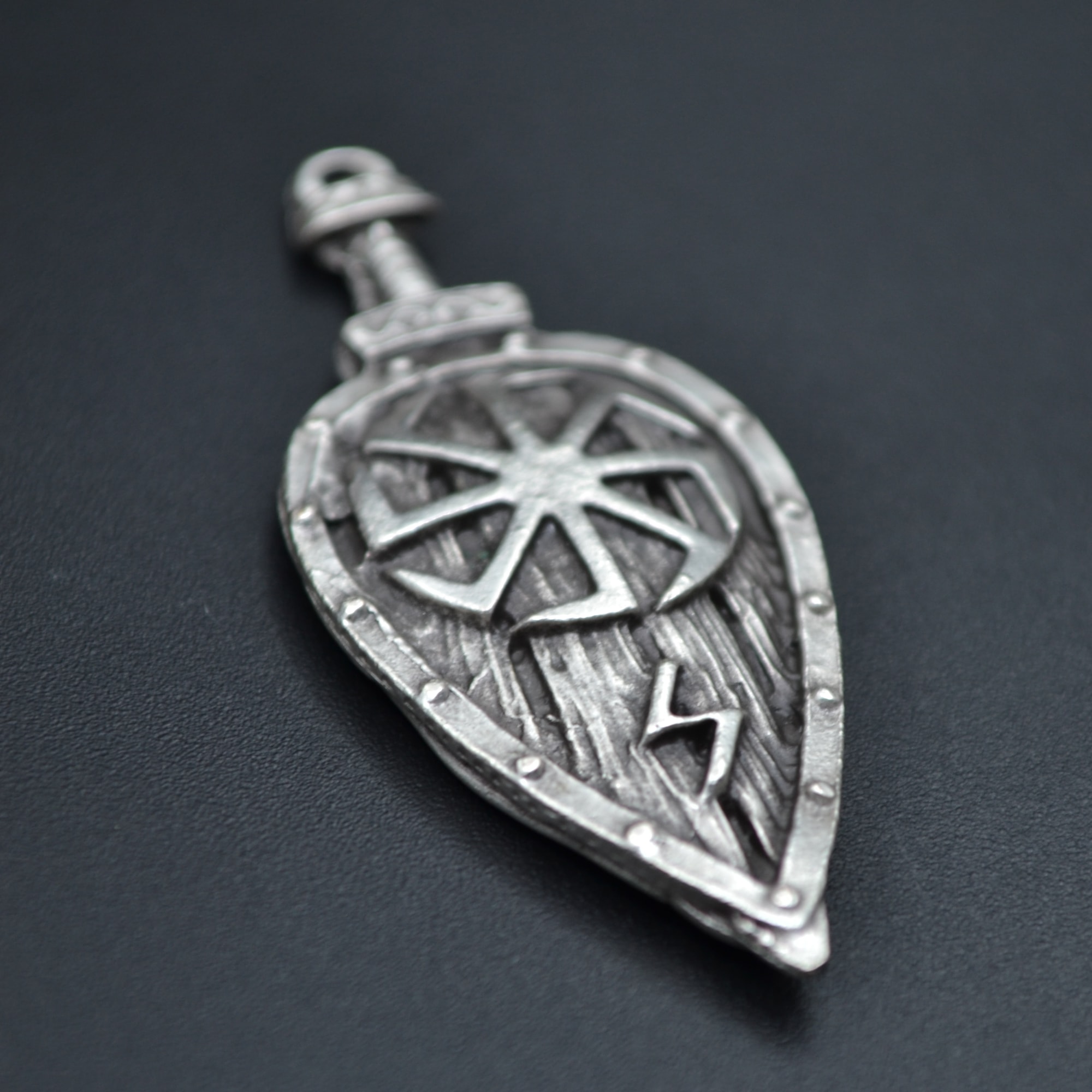 Viking Kolovrat Kalkan Kolye - Gümüş ( Silver ) Renk - 60 cm Düz Ezme Zincir Kolye