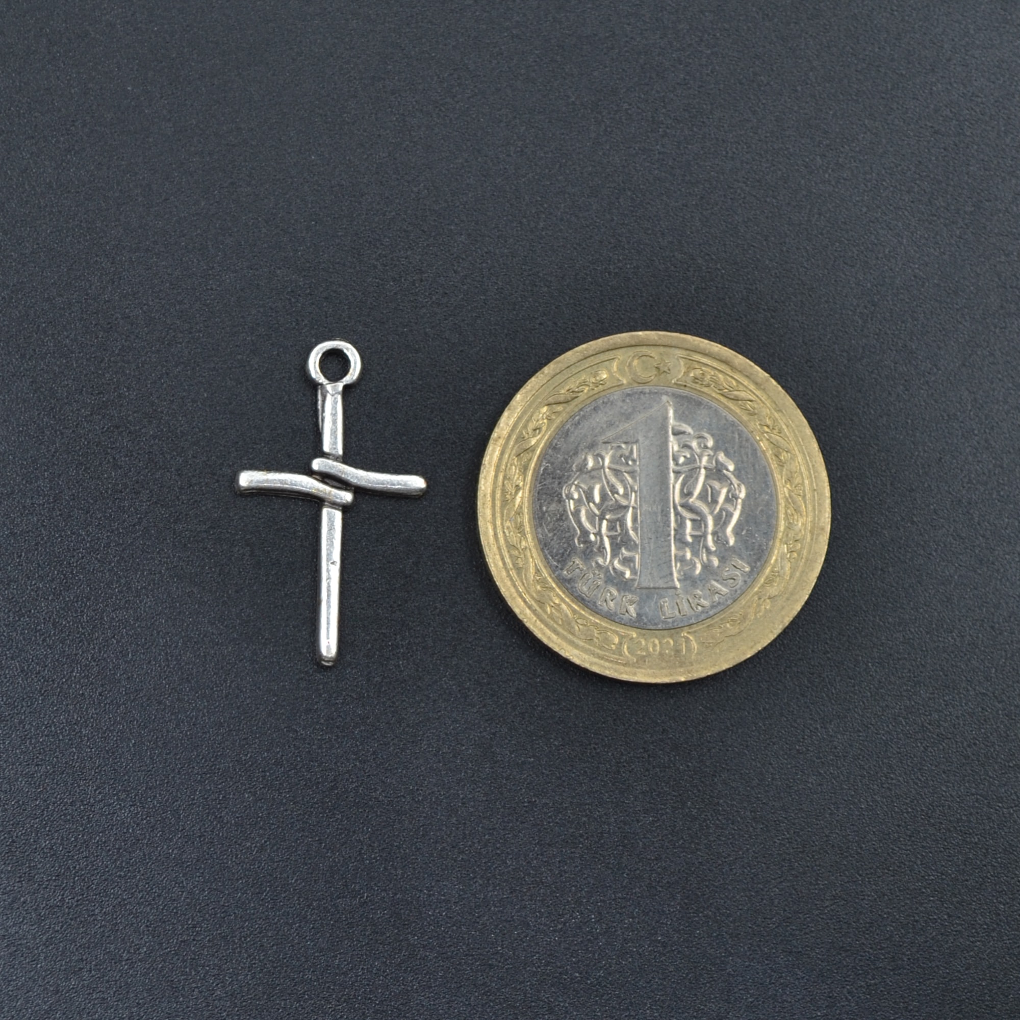 Minimal Haç Kolye - Gümüş ( Silver ) Renk - 60 cm Düz Ezme Zincir Kolye