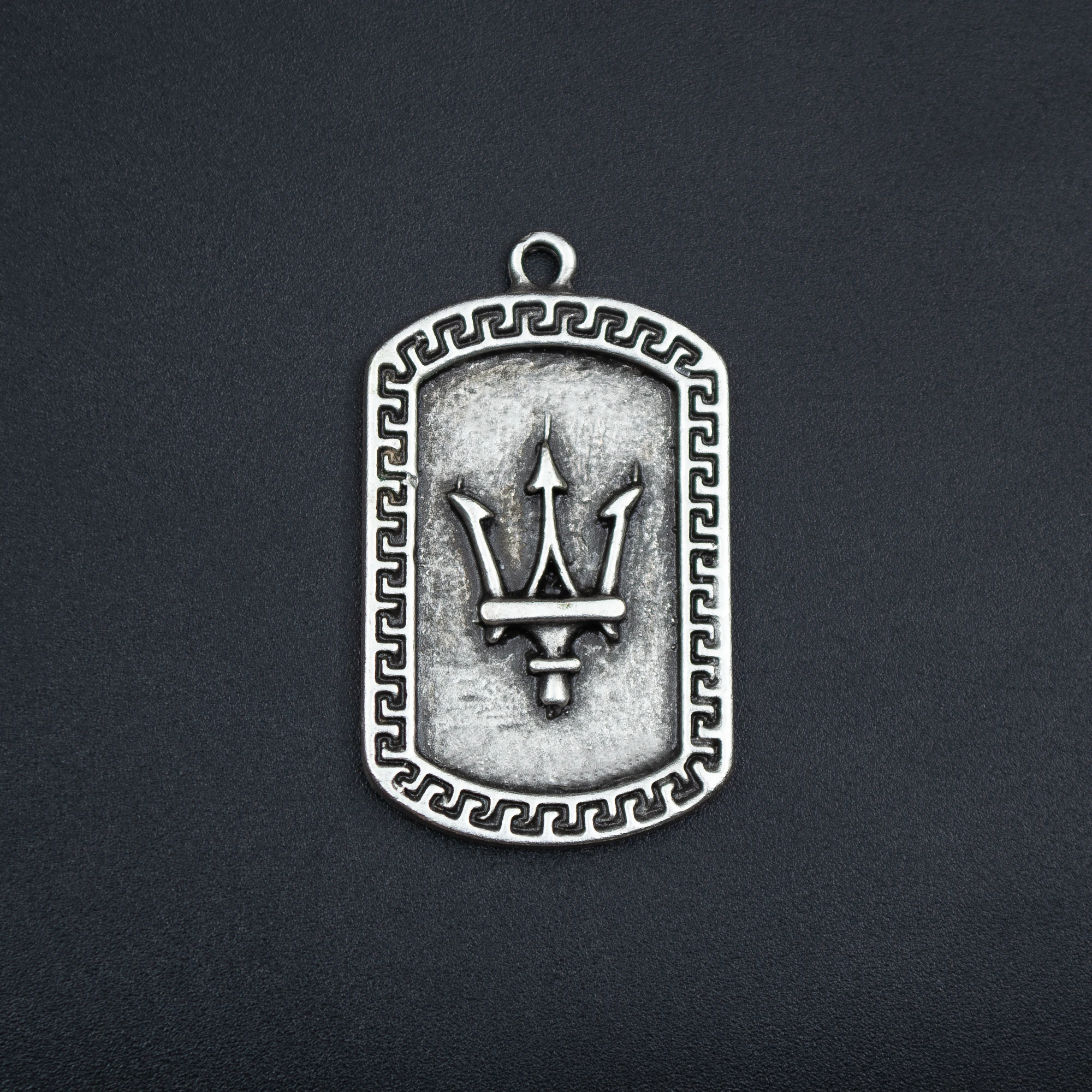 Poseidon - Mızrak Kolye - Gümüş ( Silver ) Renk - 60 cm Deri İp Kolye