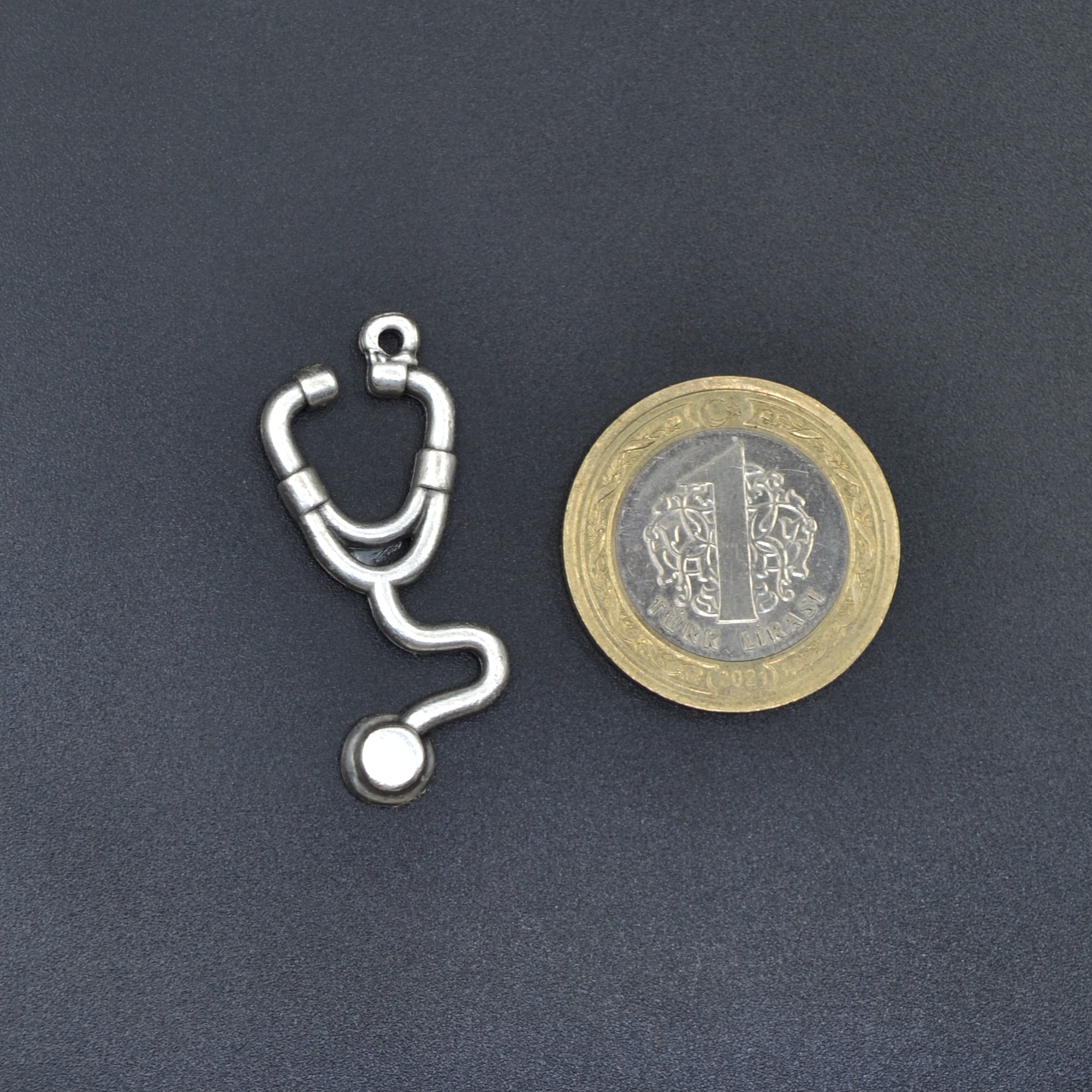 Doktor Steteskop Kolye Ucu - Gümüş ( Silver ) Renk