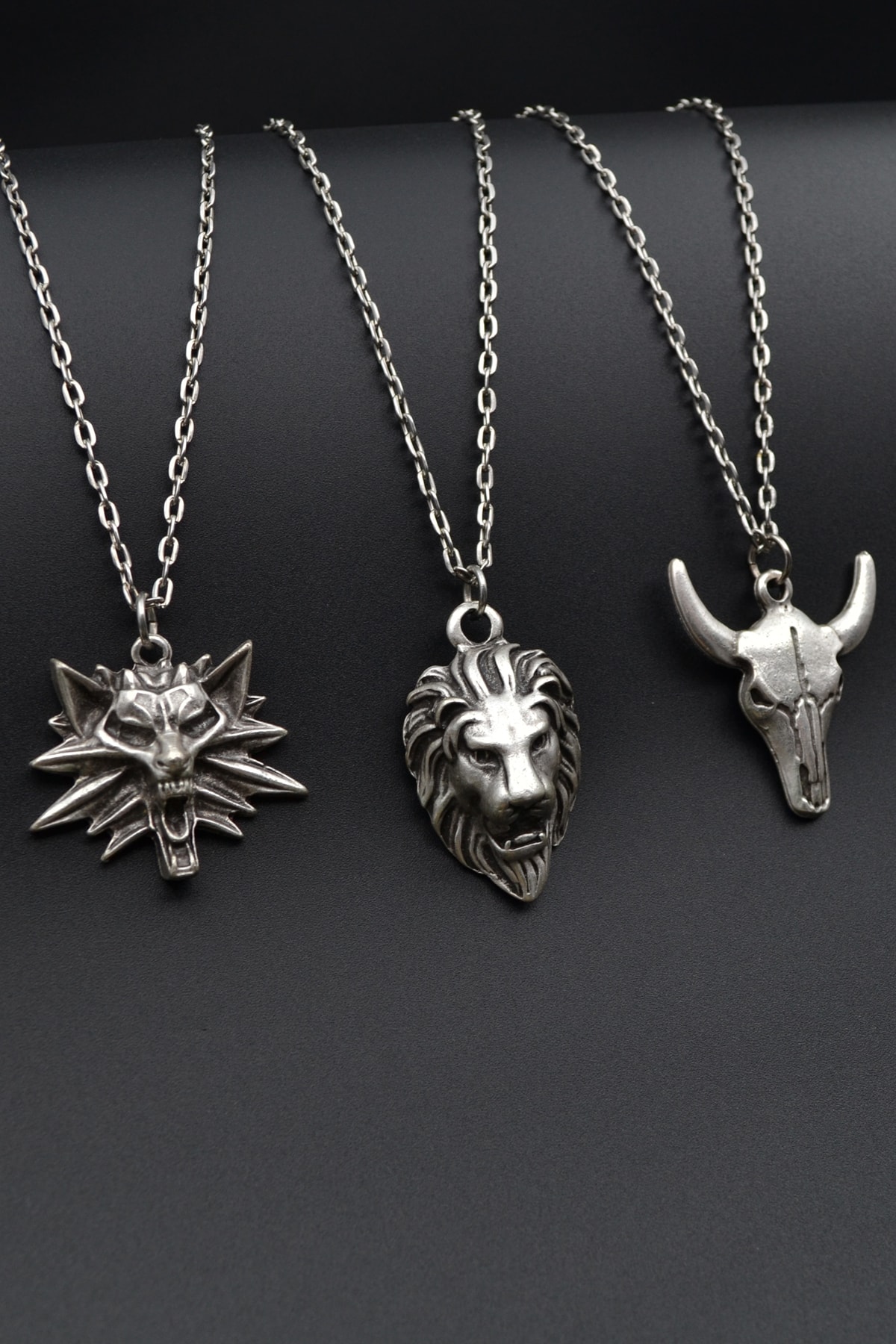 3'lü The Witcher Kurt Anubis ve Buffalo - Boğa Erkek Kadın Kolye Seti