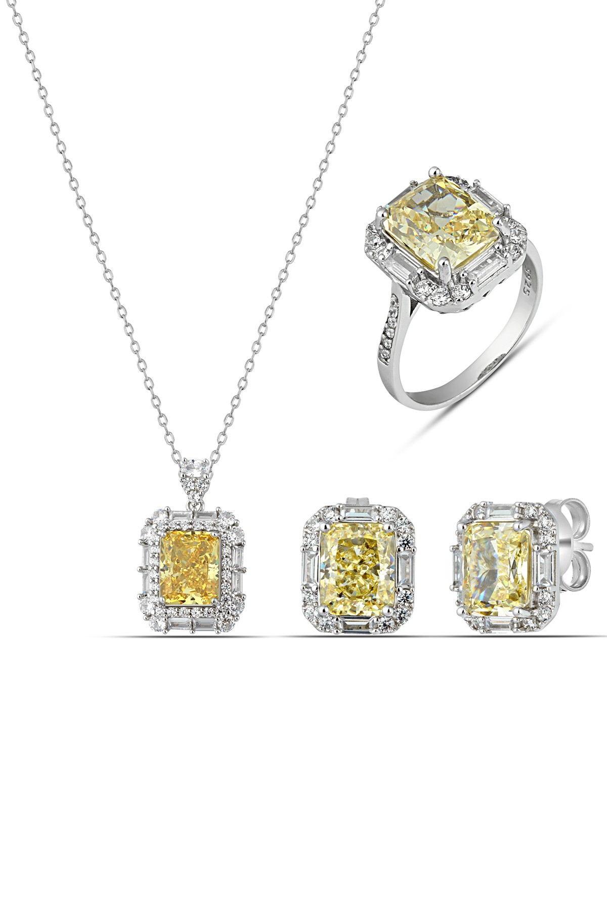 Sitrin Taşlı Gümüş Set