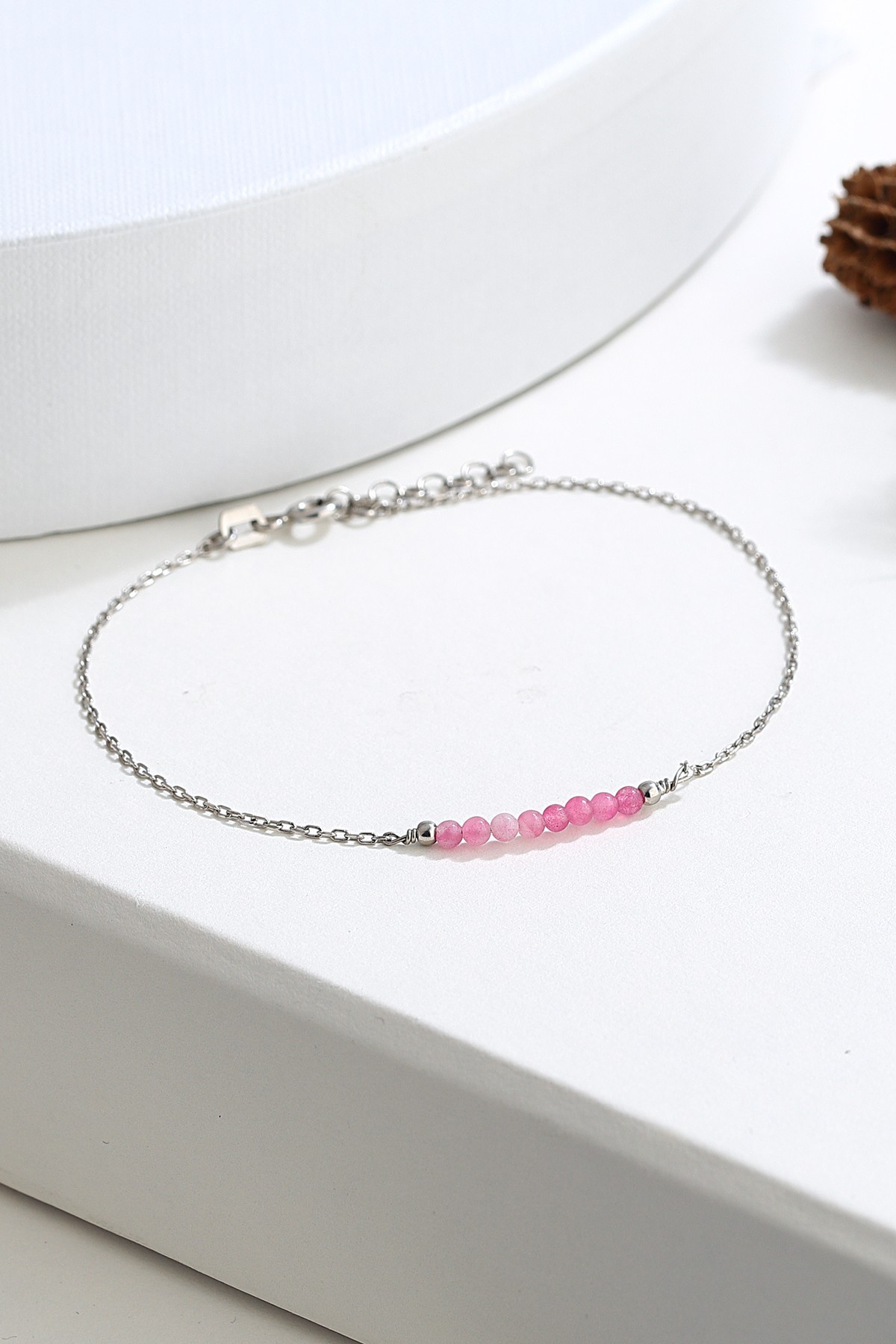 Pembe Quartz Gümüş Bileklik